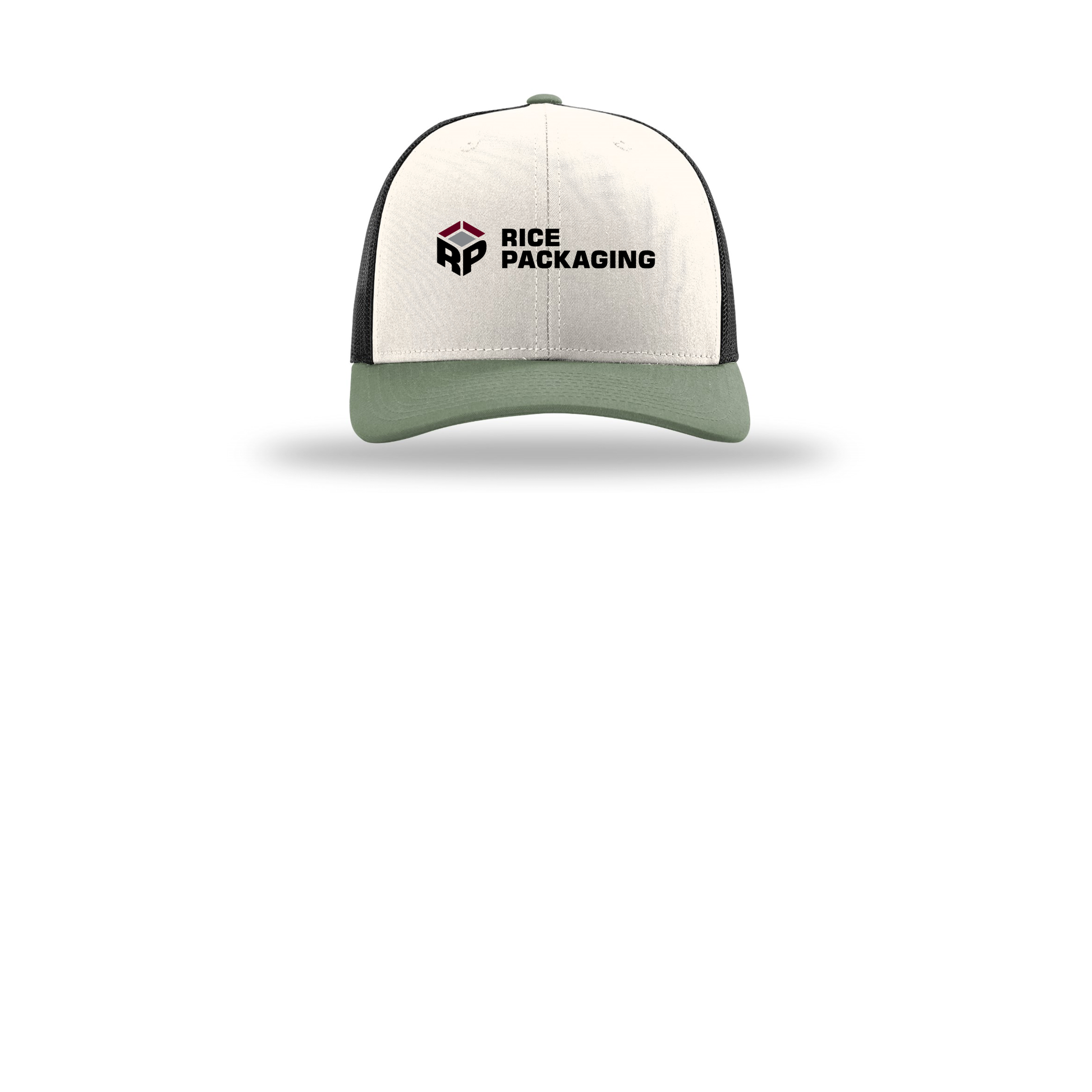 ricepackaging-richardson-trucker-cap-embroidery-capfront-R112-creamblackloden-flat-front