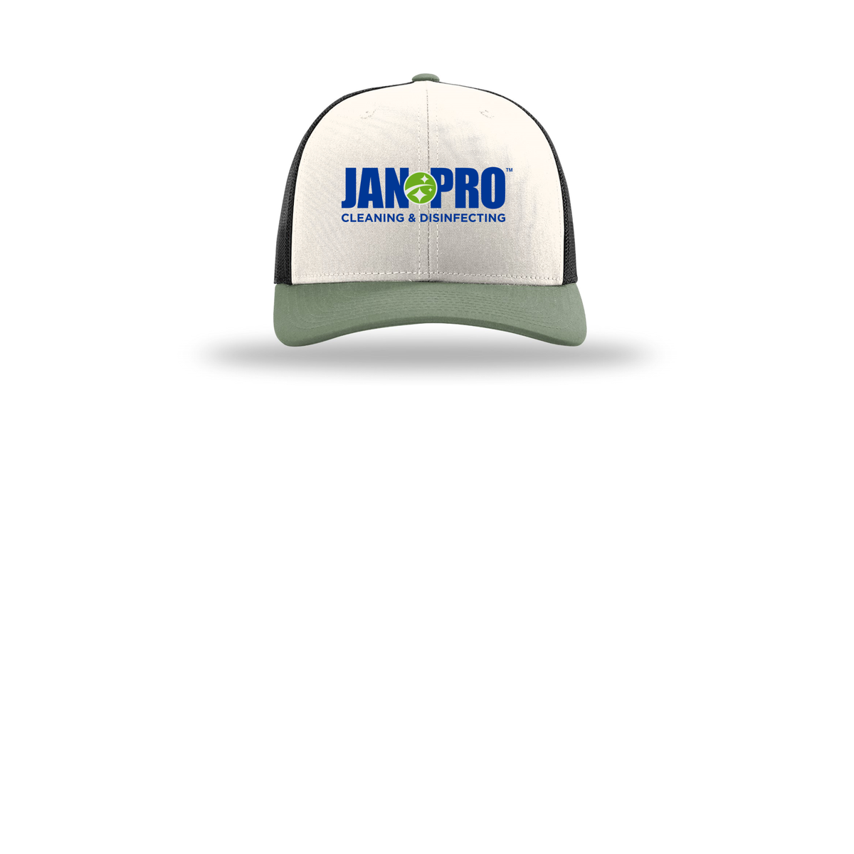 jan-pro-richardson-trucker-cap-embroidery-capfront-R112-creamblackloden-flat-front