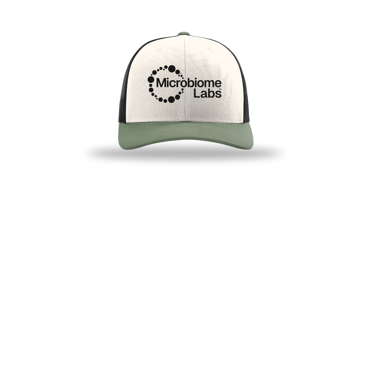 microbiomelabs-richardson-trucker-cap-embroidery-capfront-R112-creamblackloden-flat-front