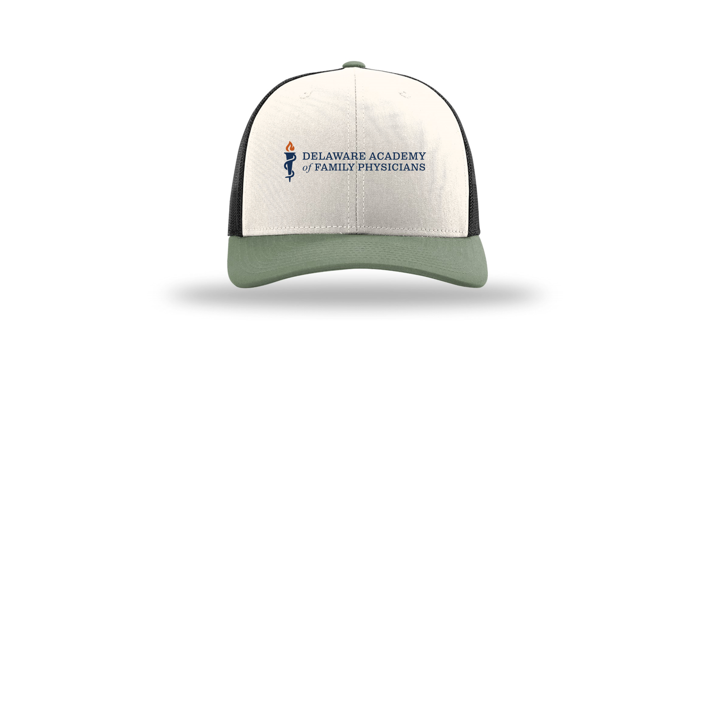 delfamdoc-richardson-trucker-cap-embroidery-capfront-R112-creamblackloden-flat-front