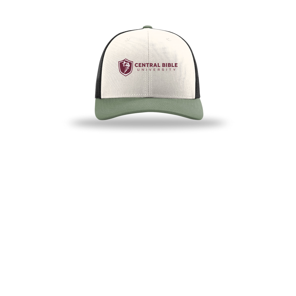 centralbible-richardson-trucker-cap-embroidery-capfront-R112-creamblackloden-flat-front