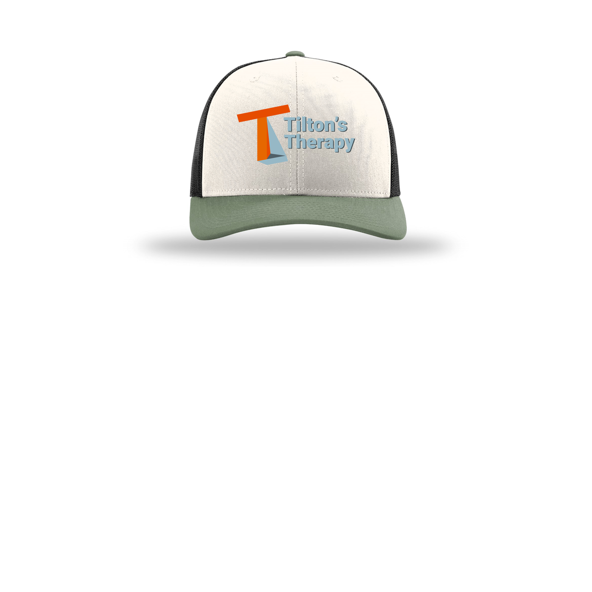 tiltonstherapy-richardson-trucker-cap-embroidery-capfront-R112-creamblackloden-flat-front