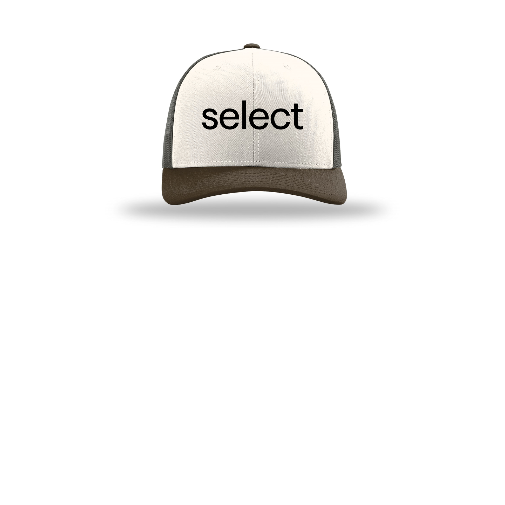 meetselect-richardson-trucker-cap-embroidery-capfront-R112-creamgreybrownbrown-flat-front