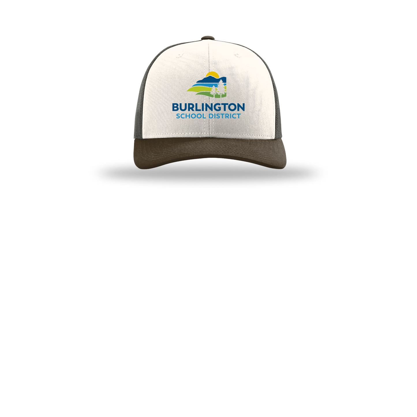 bsdvt-richardson-trucker-cap-embroidery-capfront-R112-creamgreybrownbrown-flat-front