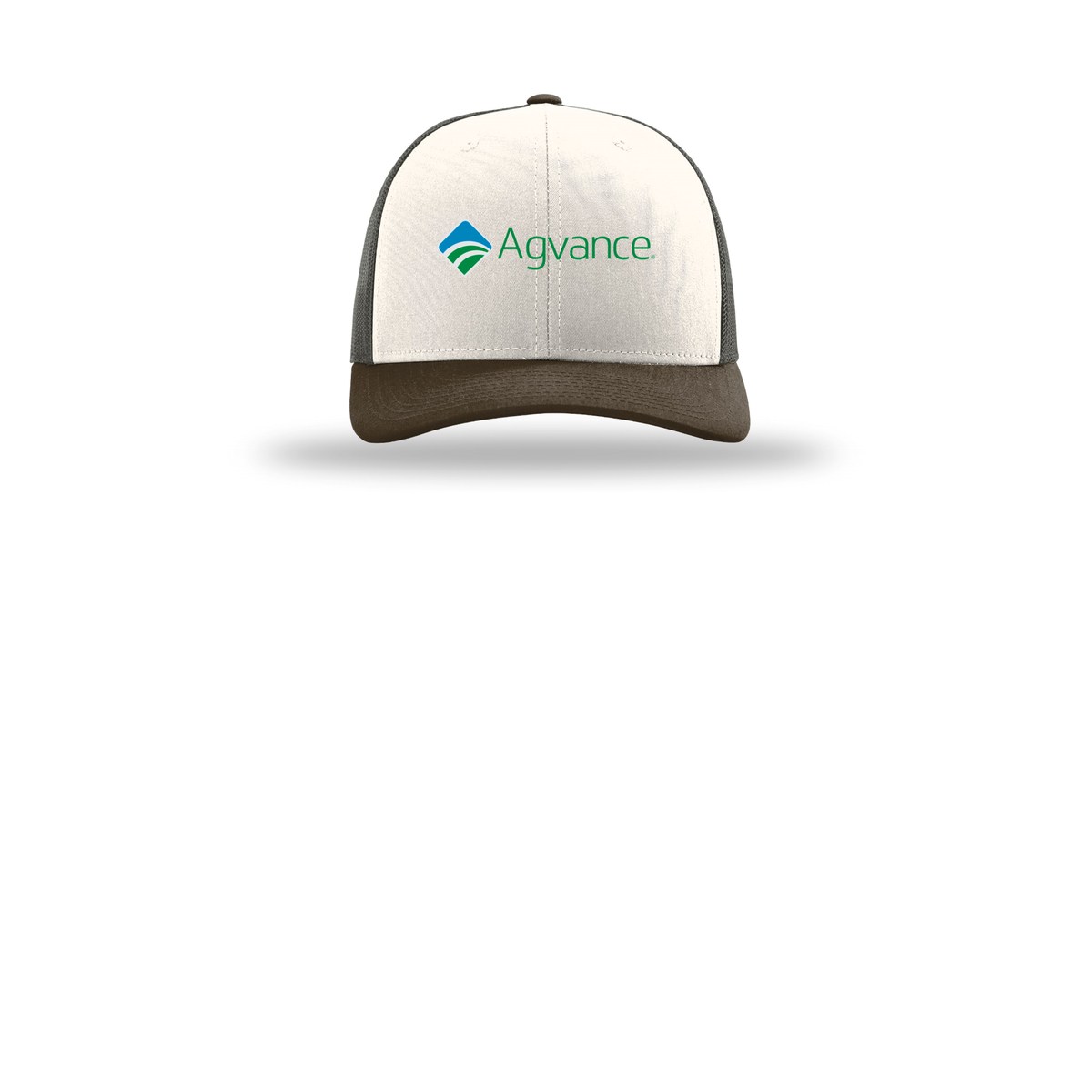 agvance-richardson-trucker-cap-embroidery-capfront-R112-creamgreybrownbrown-flat-front
