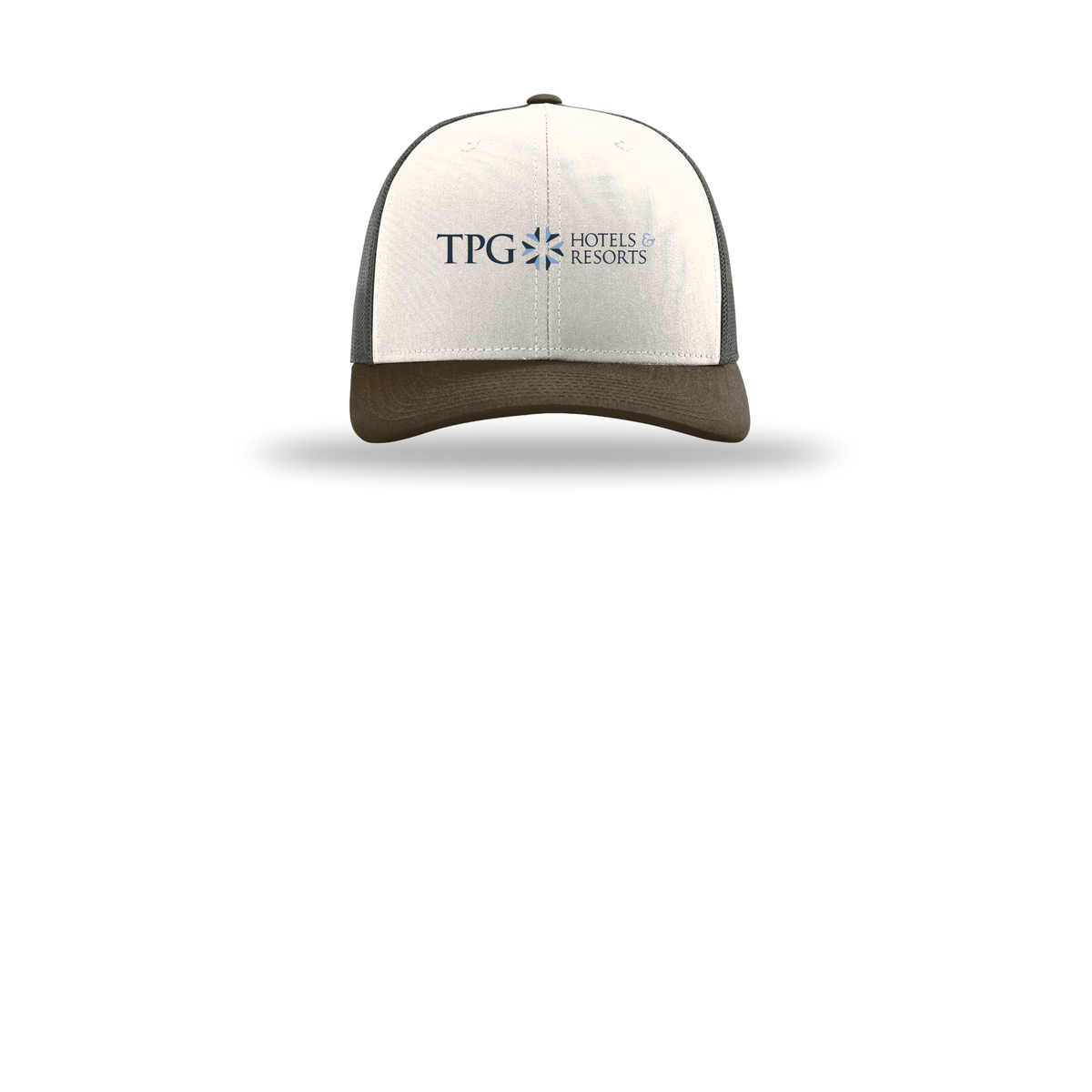 tpghotelsandresorts-richardson-trucker-cap-embroidery-capfront-R112-creamgreybrownbrown-flat-front