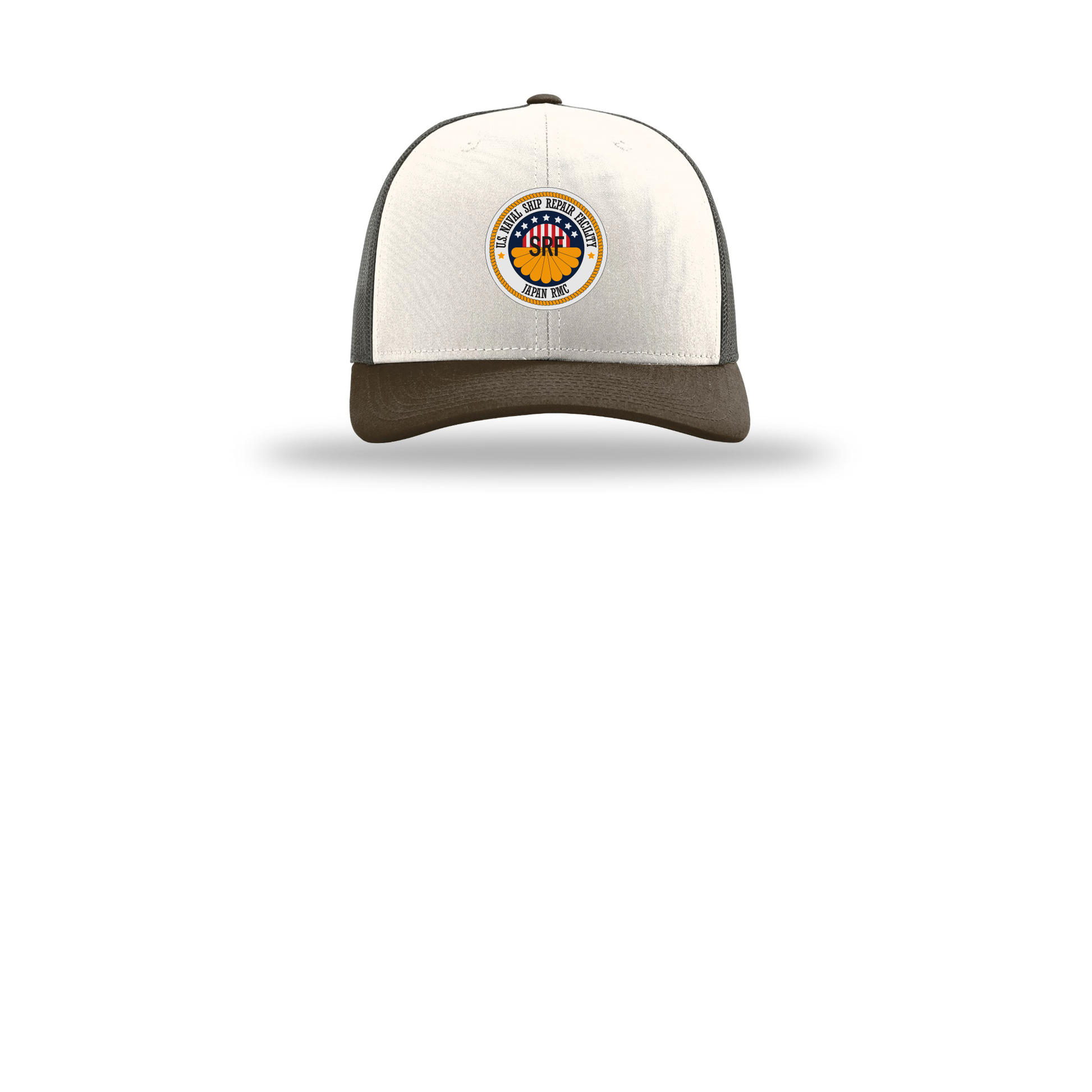 srf-jrmc-richardson-trucker-cap-embroidery-capfront-R112-creamgreybrownbrown-flat-front