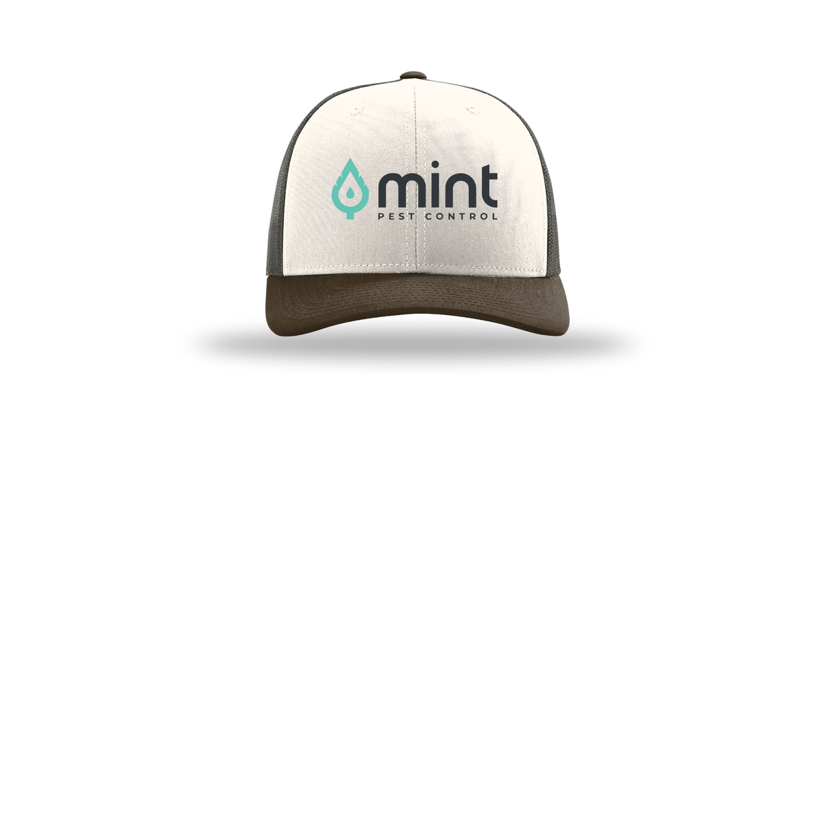 mintpest-richardson-trucker-cap-embroidery-capfront-R112-creamgreybrownbrown-flat-front