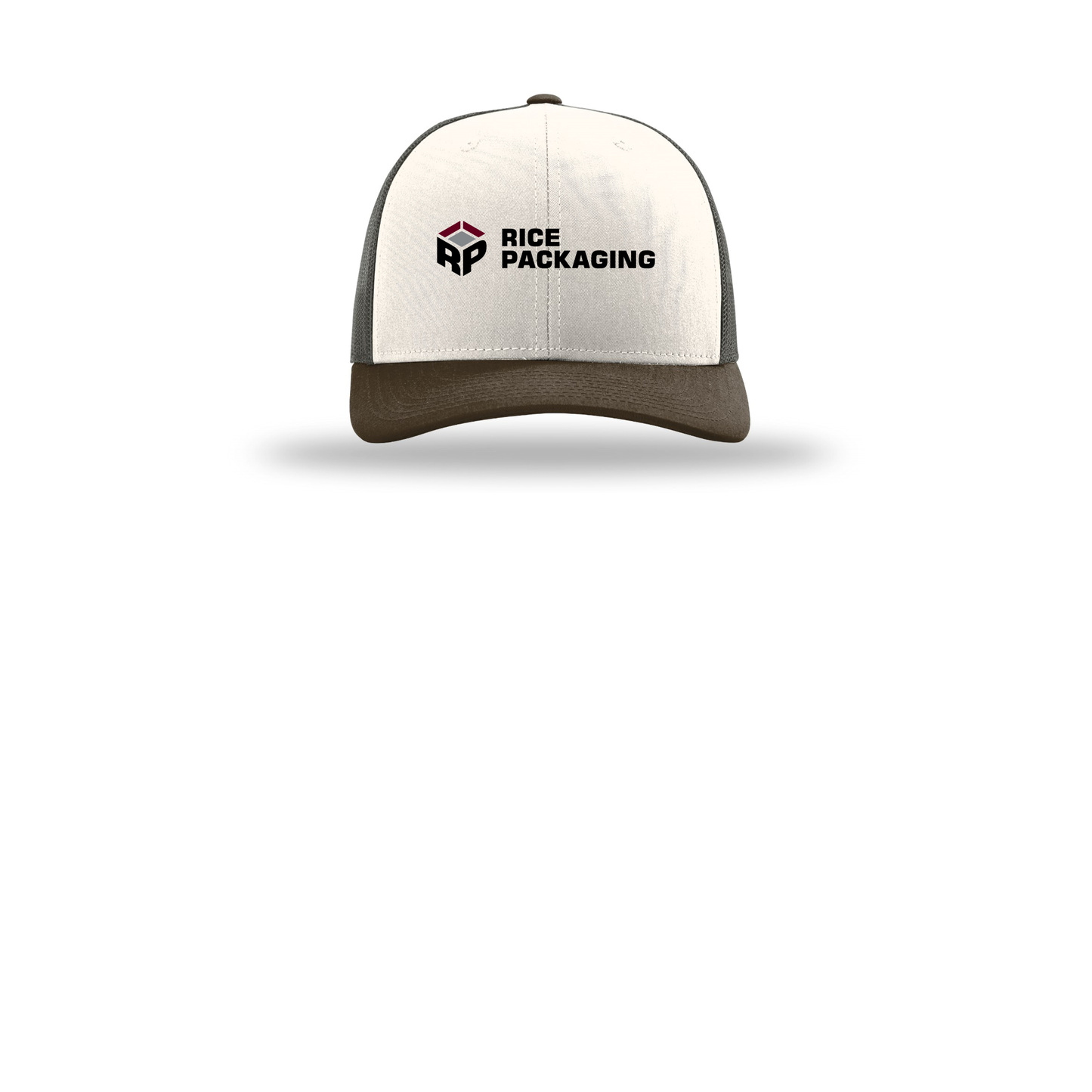 ricepackaging-richardson-trucker-cap-embroidery-capfront-R112-creamgreybrownbrown-flat-front