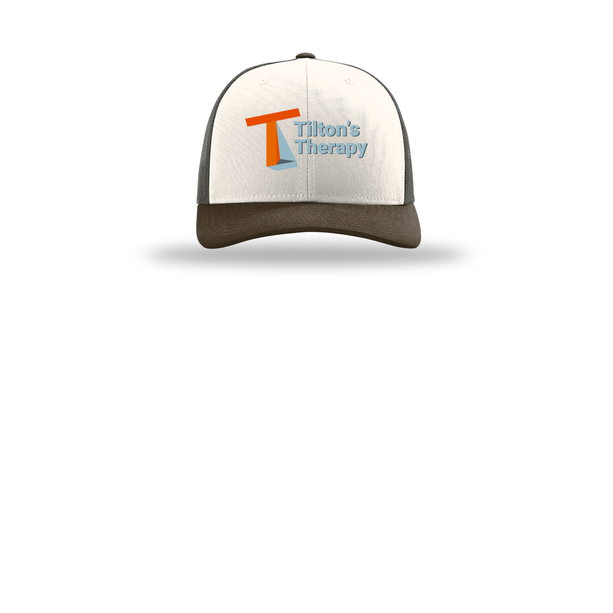 tiltonstherapy-richardson-trucker-cap-embroidery-capfront-R112-creamgreybrownbrown-flat-front
