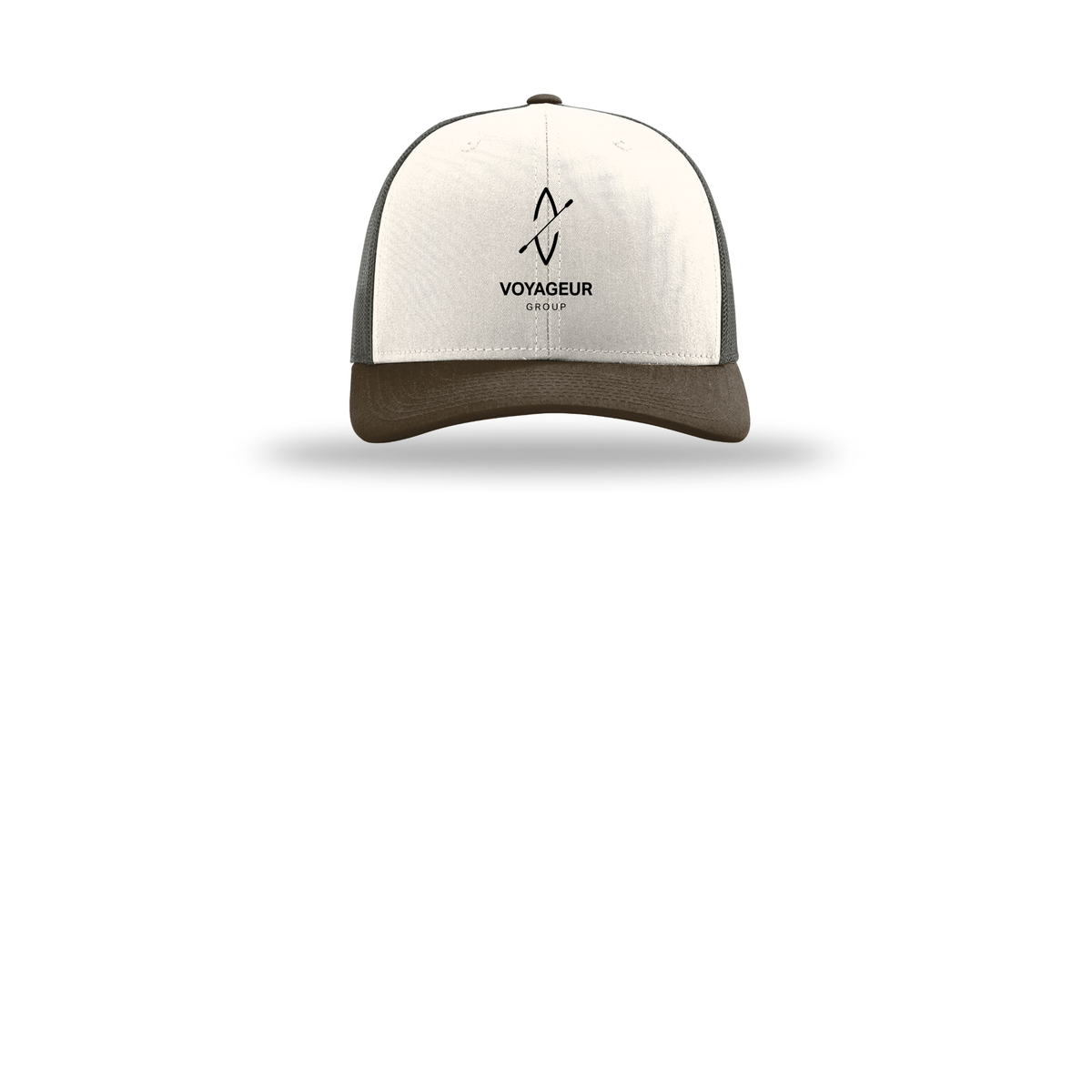 voyageurgroup-richardson-trucker-cap-embroidery-capfront-R112-creamgreybrownbrown-flat-front