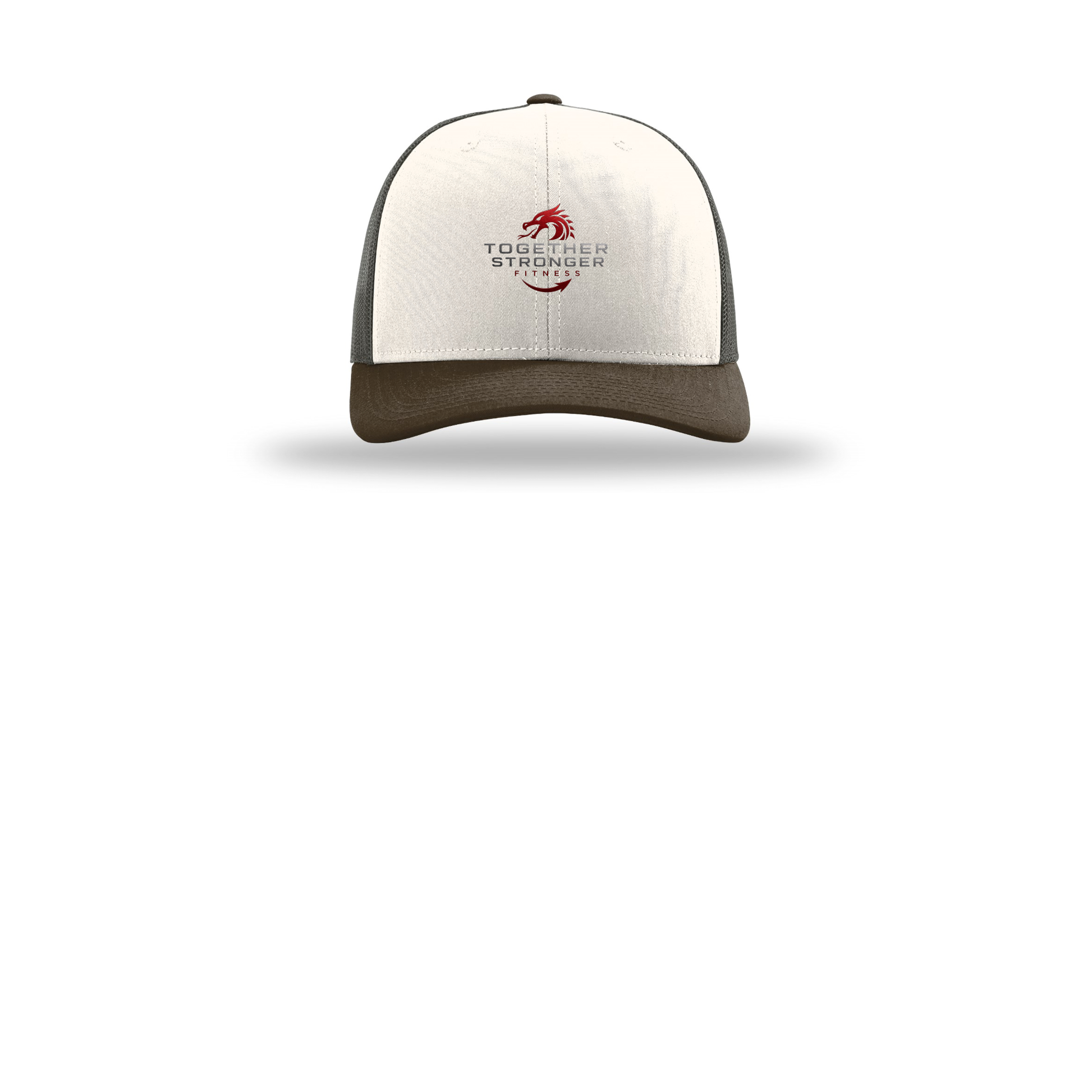 togetherstrongerfitness-richardson-trucker-cap-embroidery-capfront-R112-creamgreybrownbrown-flat-front
