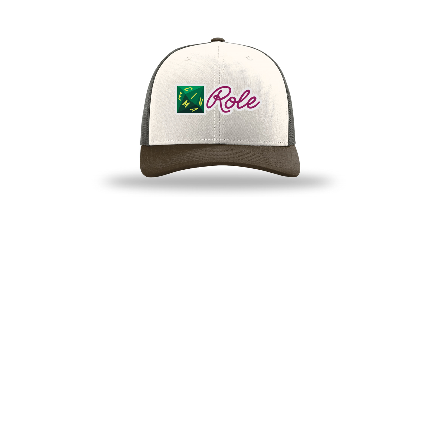 cinemarole-richardson-trucker-cap-embroidery-capfront-R112-creamgreybrownbrown-flat-front