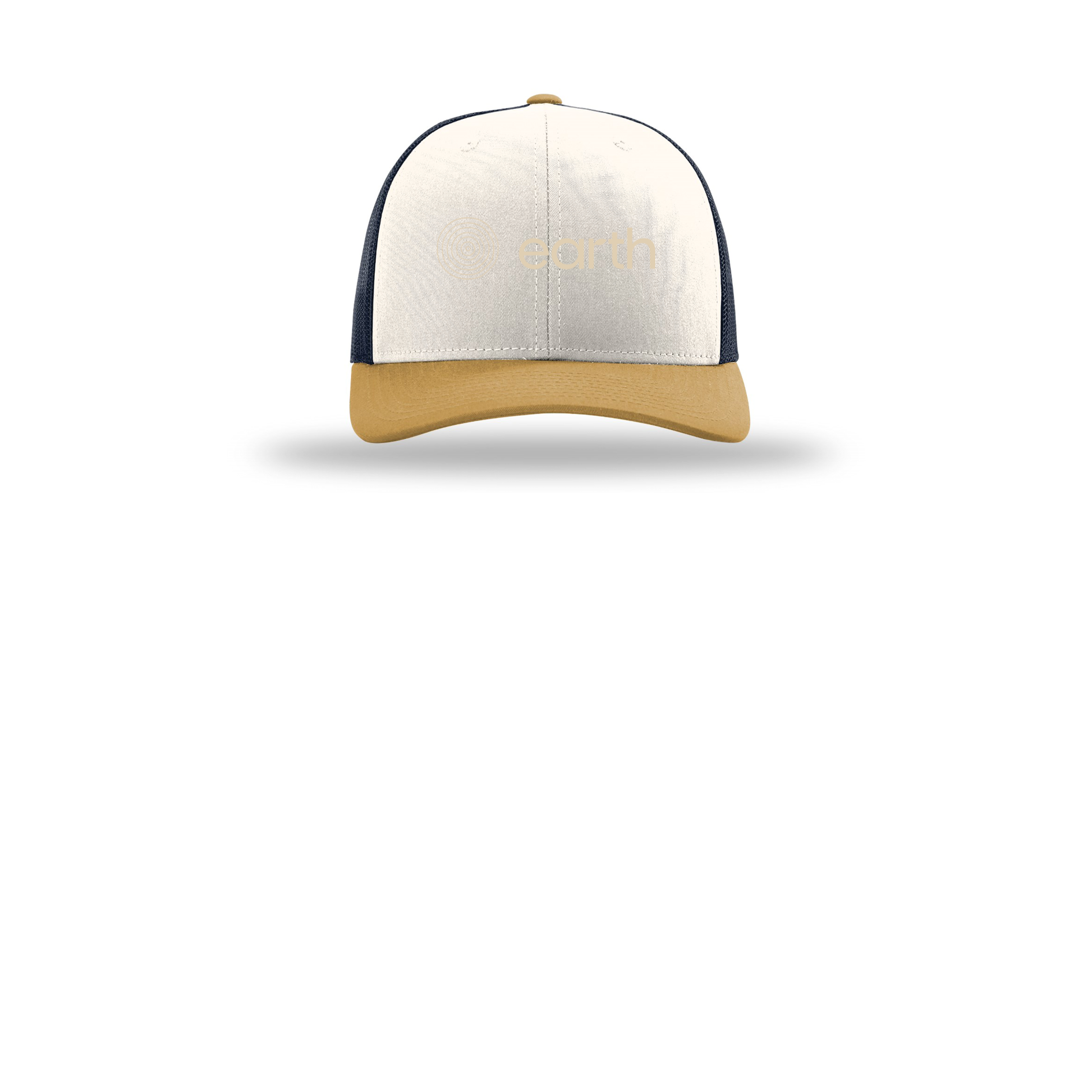 earthfuneral-richardson-trucker-cap-embroidery-capfront-R112-creamnavyambergold-flat-front