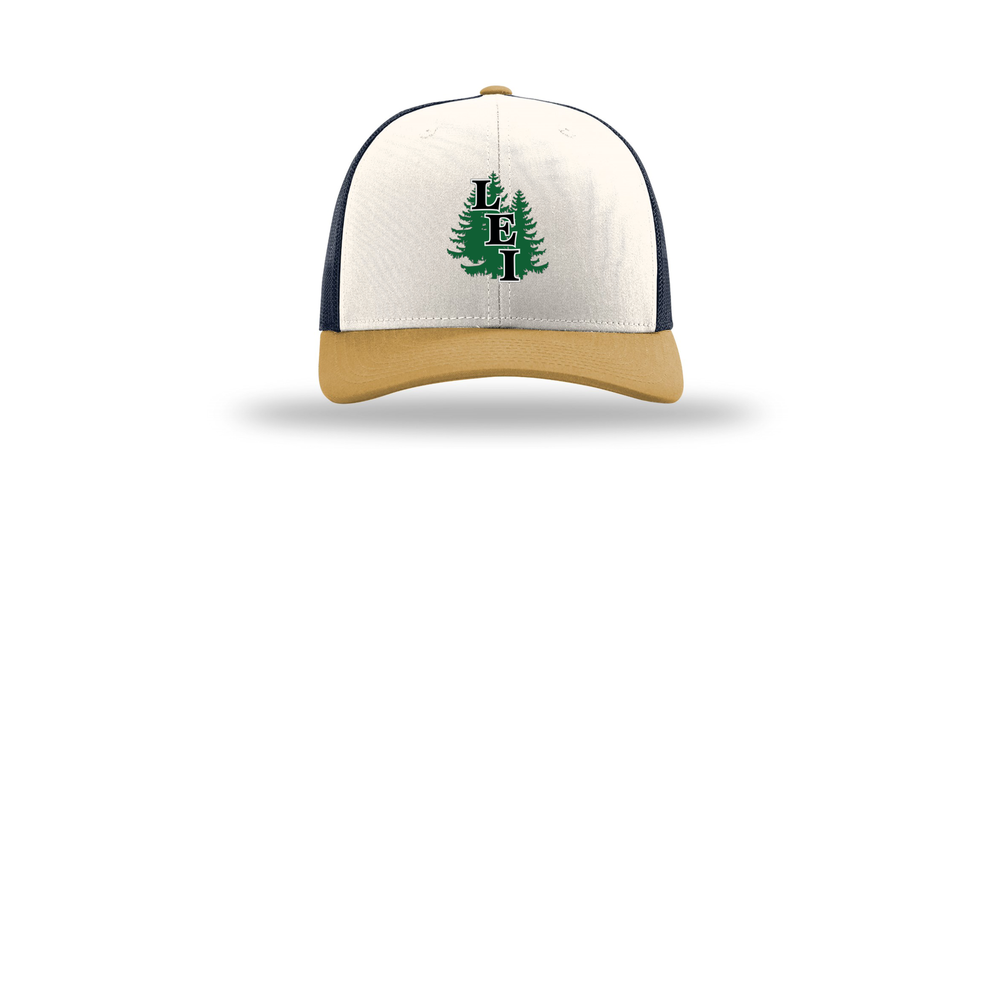 leisite-richardson-trucker-cap-embroidery-capfront-R112-creamnavyambergold-flat-front