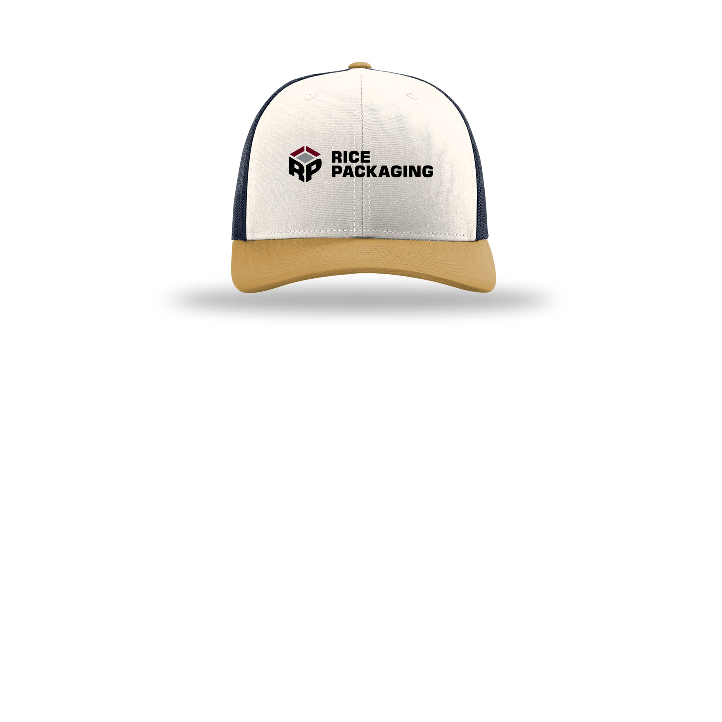 ricepackaging-richardson-trucker-cap-embroidery-capfront-R112-creamnavyambergold-flat-front