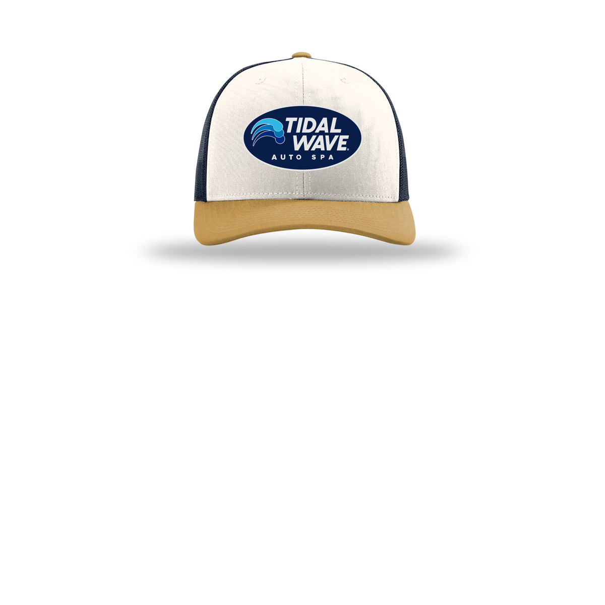 tidalwaveautospa-richardson-trucker-cap-embroidery-capfront-R112-creamnavyambergold-flat-front