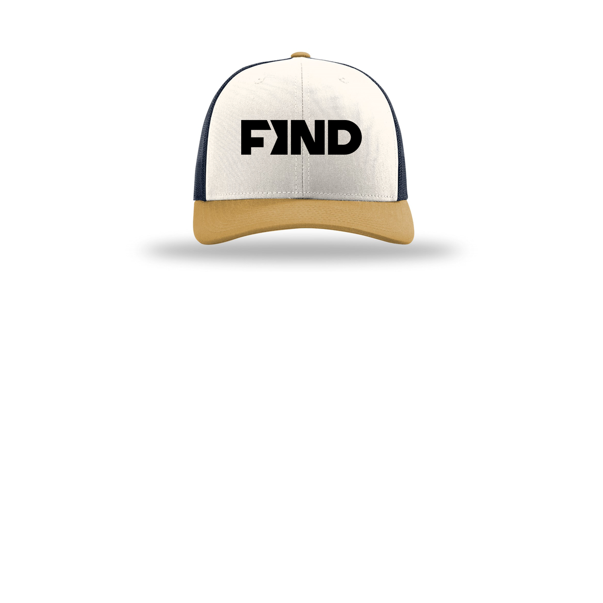 findrealestate-richardson-trucker-cap-embroidery-capfront-R112-creamnavyambergold-flat-front