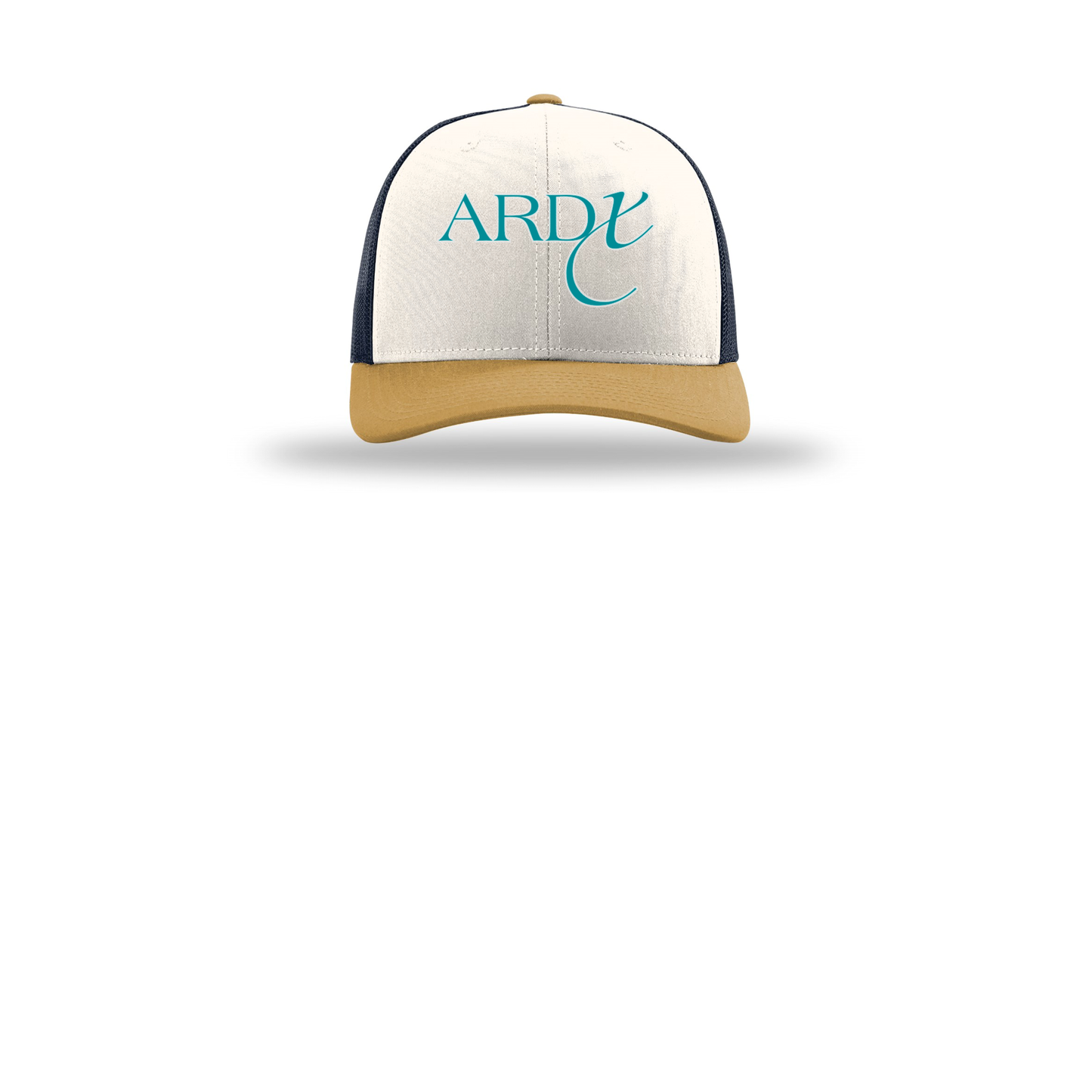 ardx-richardson-trucker-cap-embroidery-capfront-R112-creamnavyambergold-flat-front