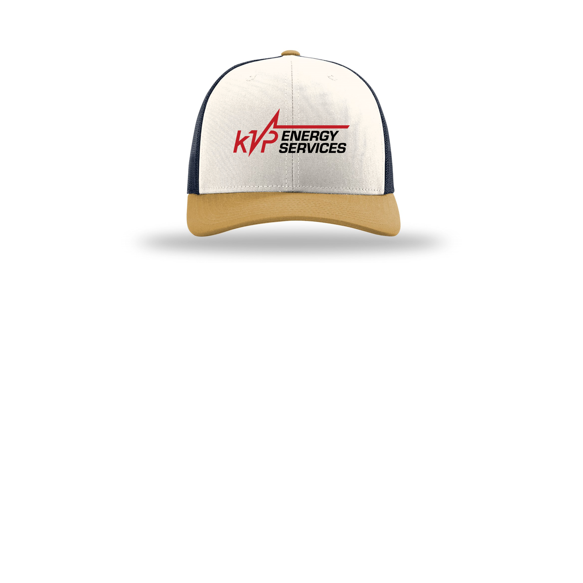 kvpenergy-richardson-trucker-cap-embroidery-capfront-R112-creamnavyambergold-flat-front