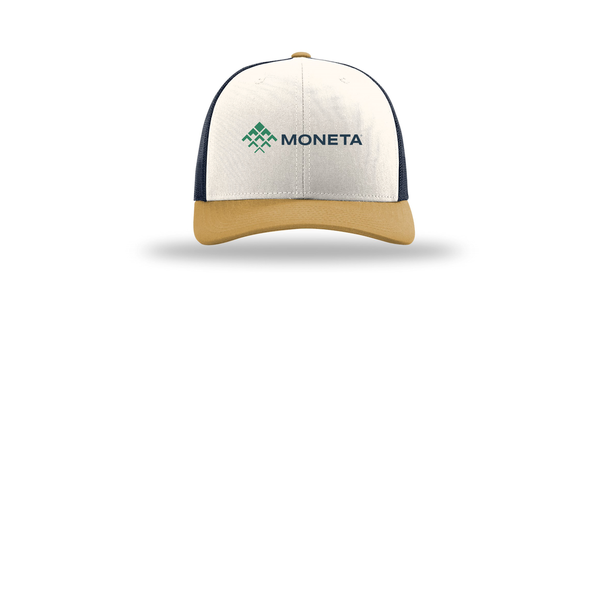 monetagroup-richardson-trucker-cap-embroidery-capfront-R112-creamnavyambergold-flat-front