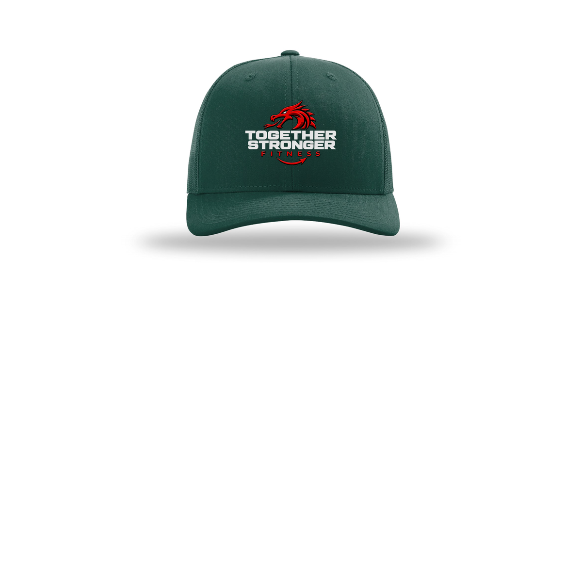 togetherstrongerfitness-richardson-trucker-cap-embroidery-capfront-R112-darkgreen-flat-front
