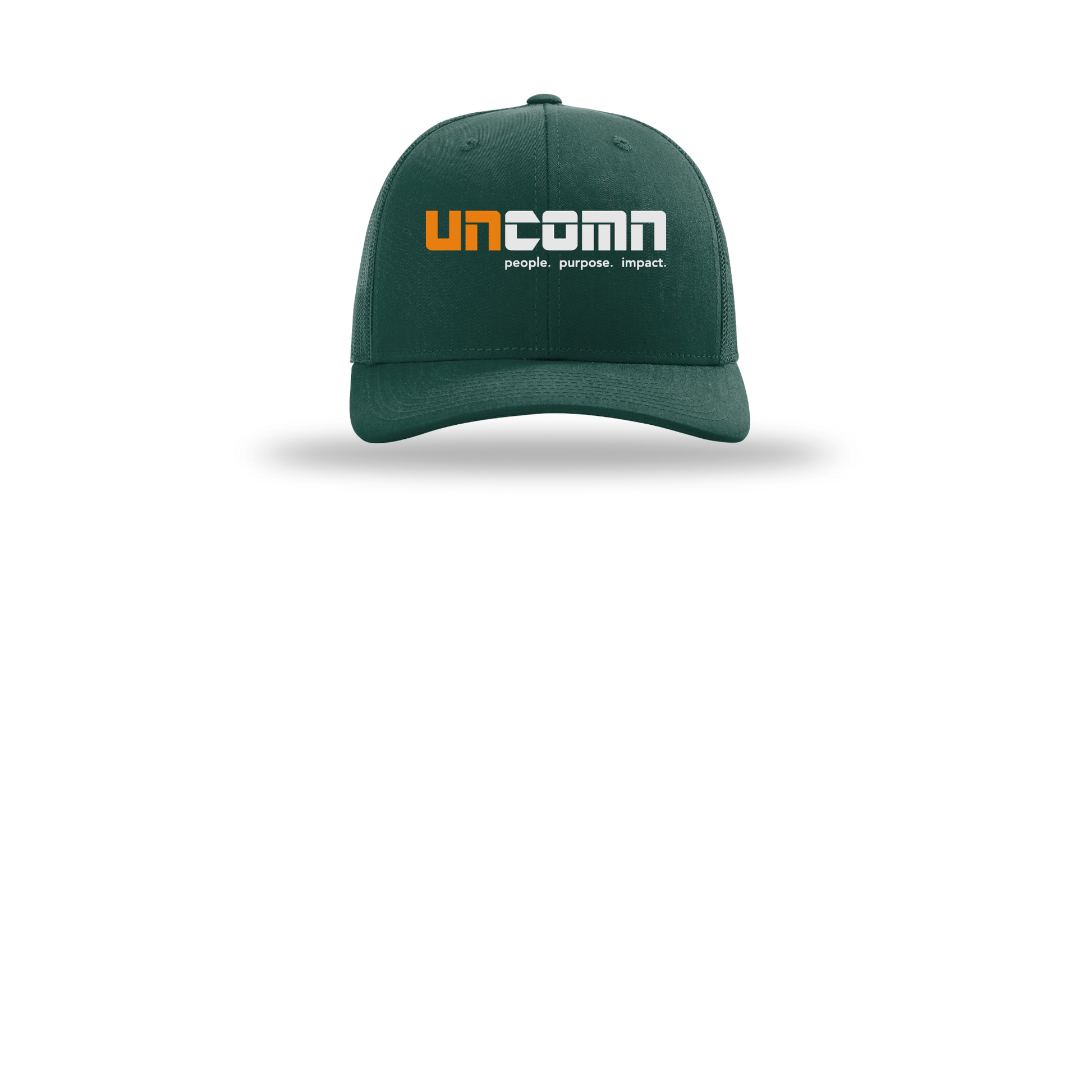 uncomn-richardson-trucker-cap-embroidery-capfront-R112-darkgreen-flat-front