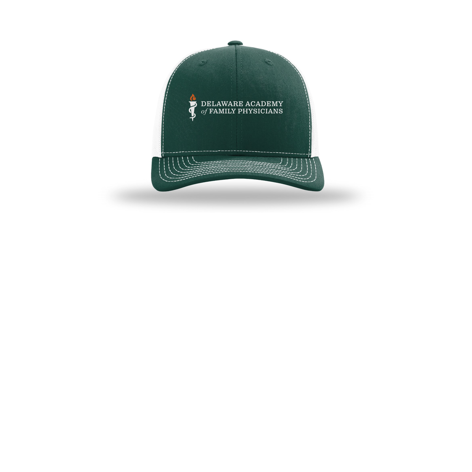 delfamdoc-richardson-trucker-cap-embroidery-capfront-R112-darkgreenwhite-flat-front