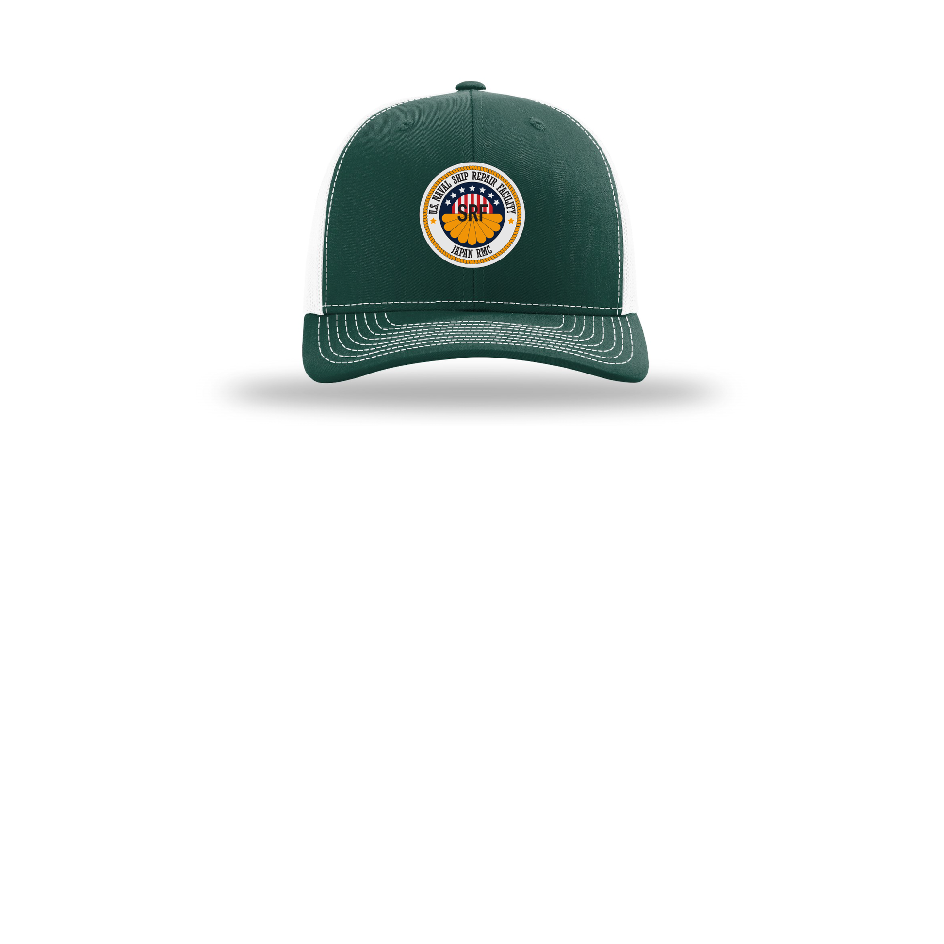 srf-jrmc-richardson-trucker-cap-embroidery-capfront-R112-darkgreenwhite-flat-front