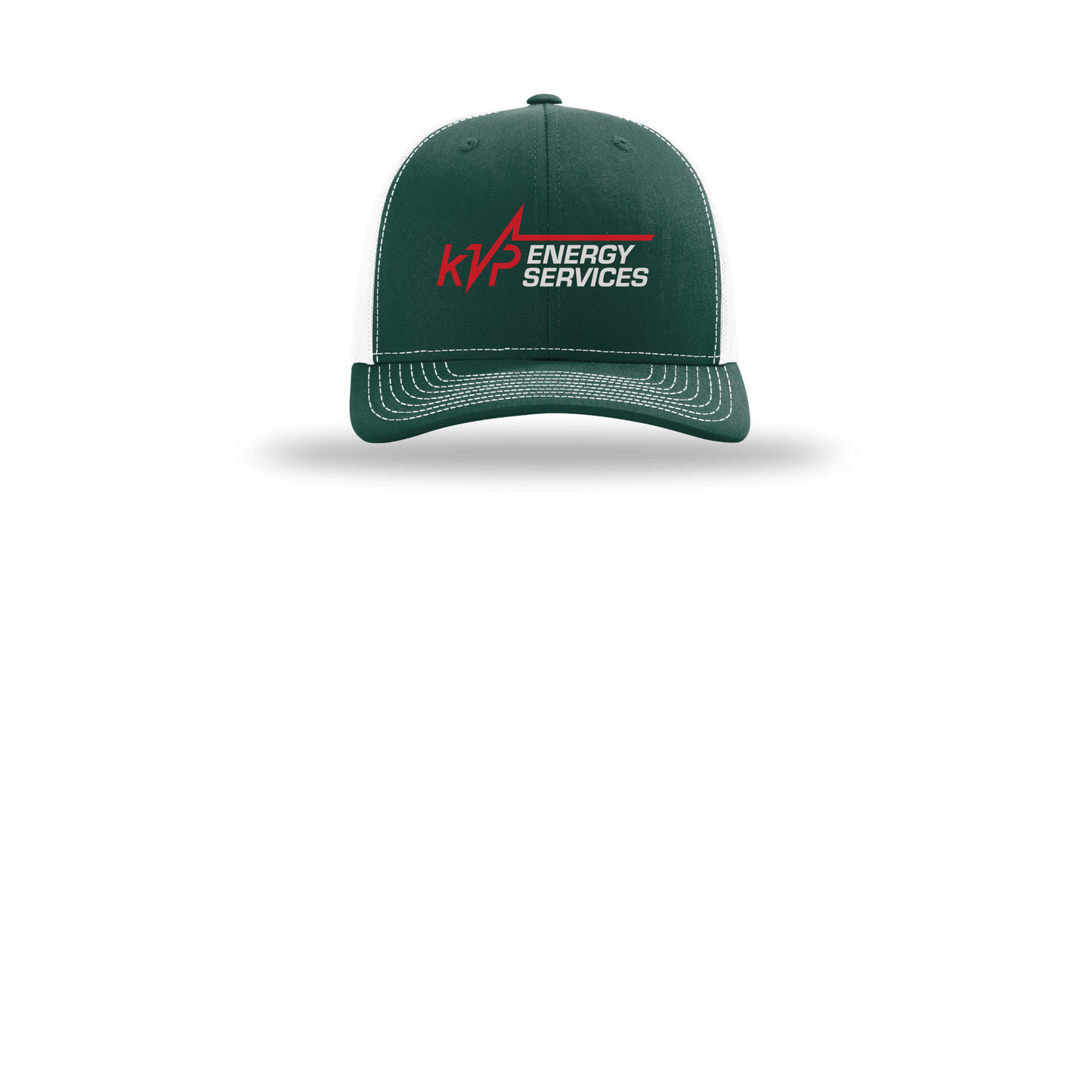 kvpenergy-richardson-trucker-cap-embroidery-capfront-R112-darkgreenwhite-flat-front