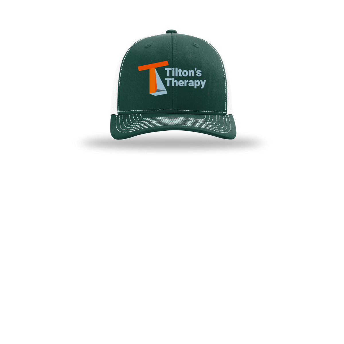 tiltonstherapy-richardson-trucker-cap-embroidery-capfront-R112-darkgreenwhite-flat-front