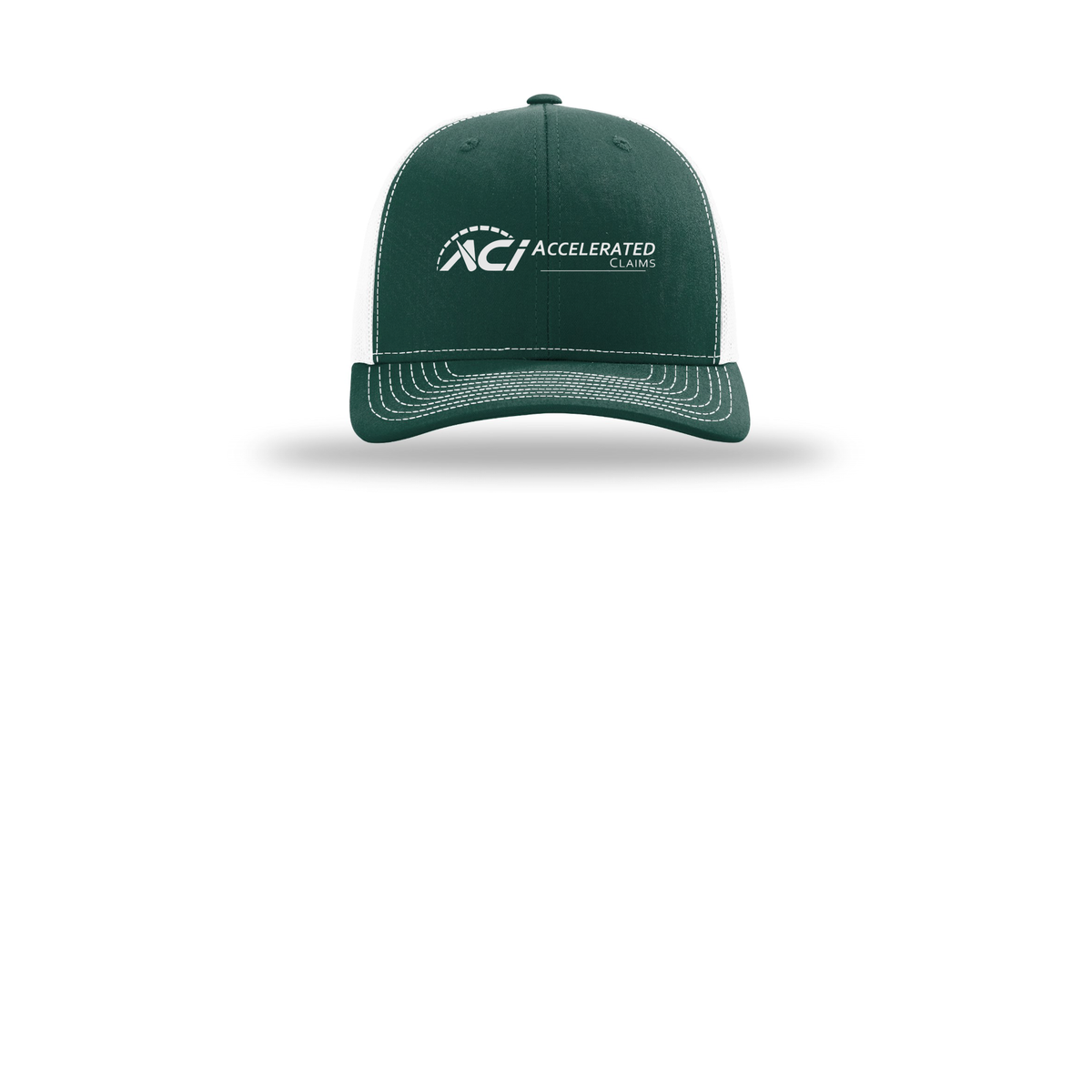 accelclaims-richardson-trucker-cap-embroidery-capfront-R112-darkgreenwhite-flat-front