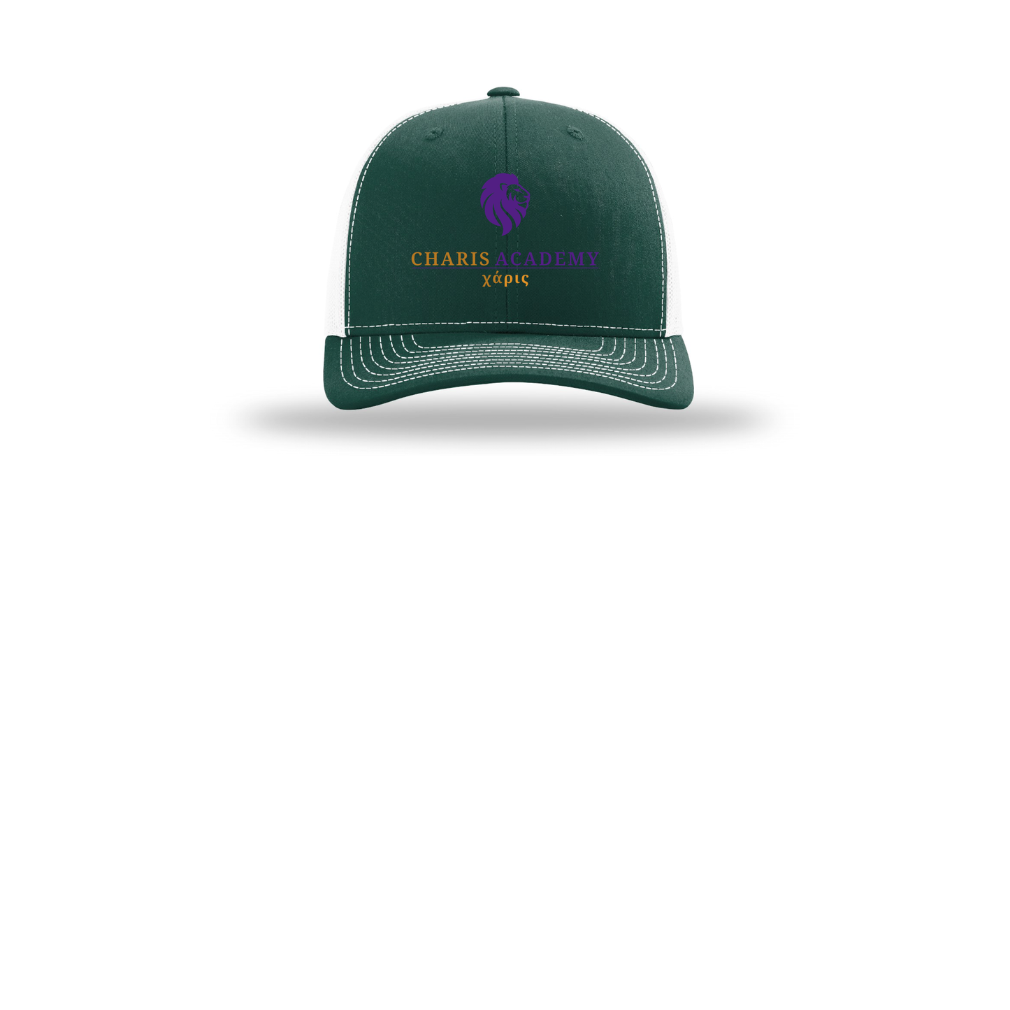 cahazleton-richardson-trucker-cap-embroidery-capfront-R112-darkgreenwhite-flat-front