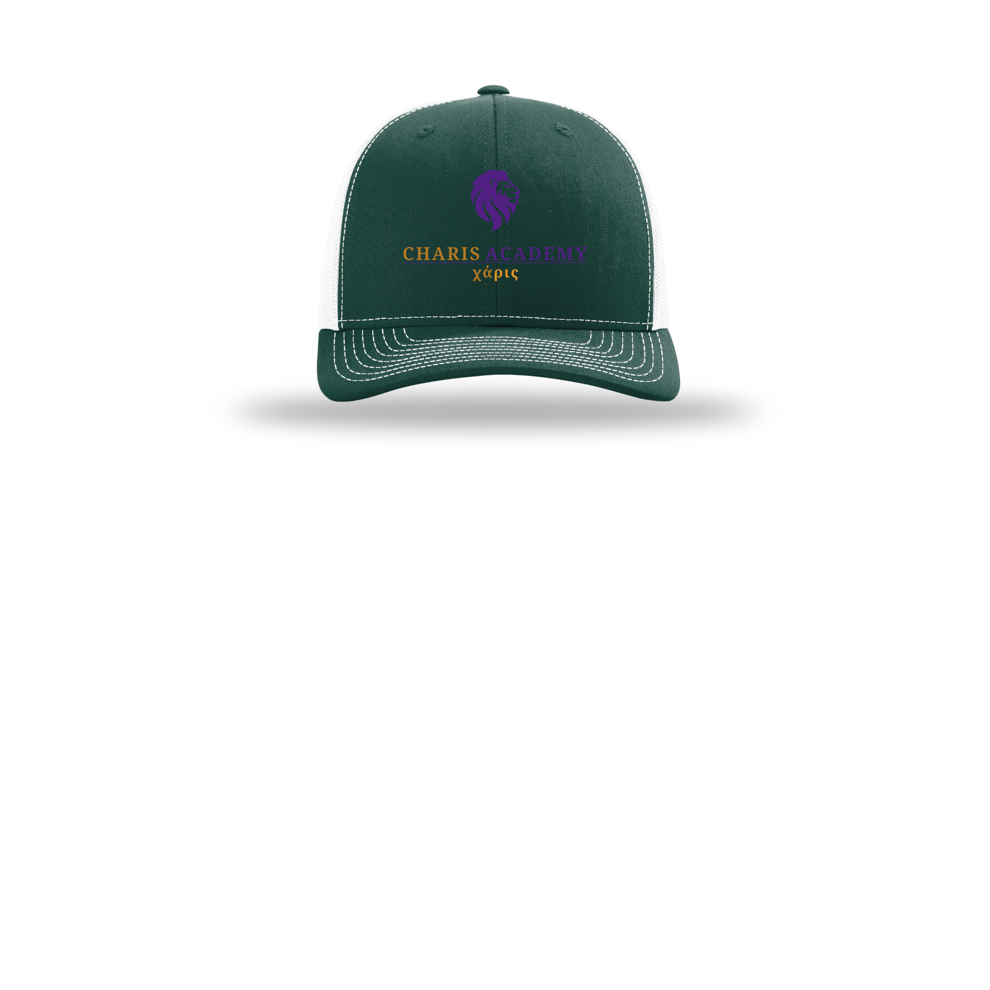 cahazleton-richardson-trucker-cap-embroidery-capfront-R112-darkgreenwhite-flat-front