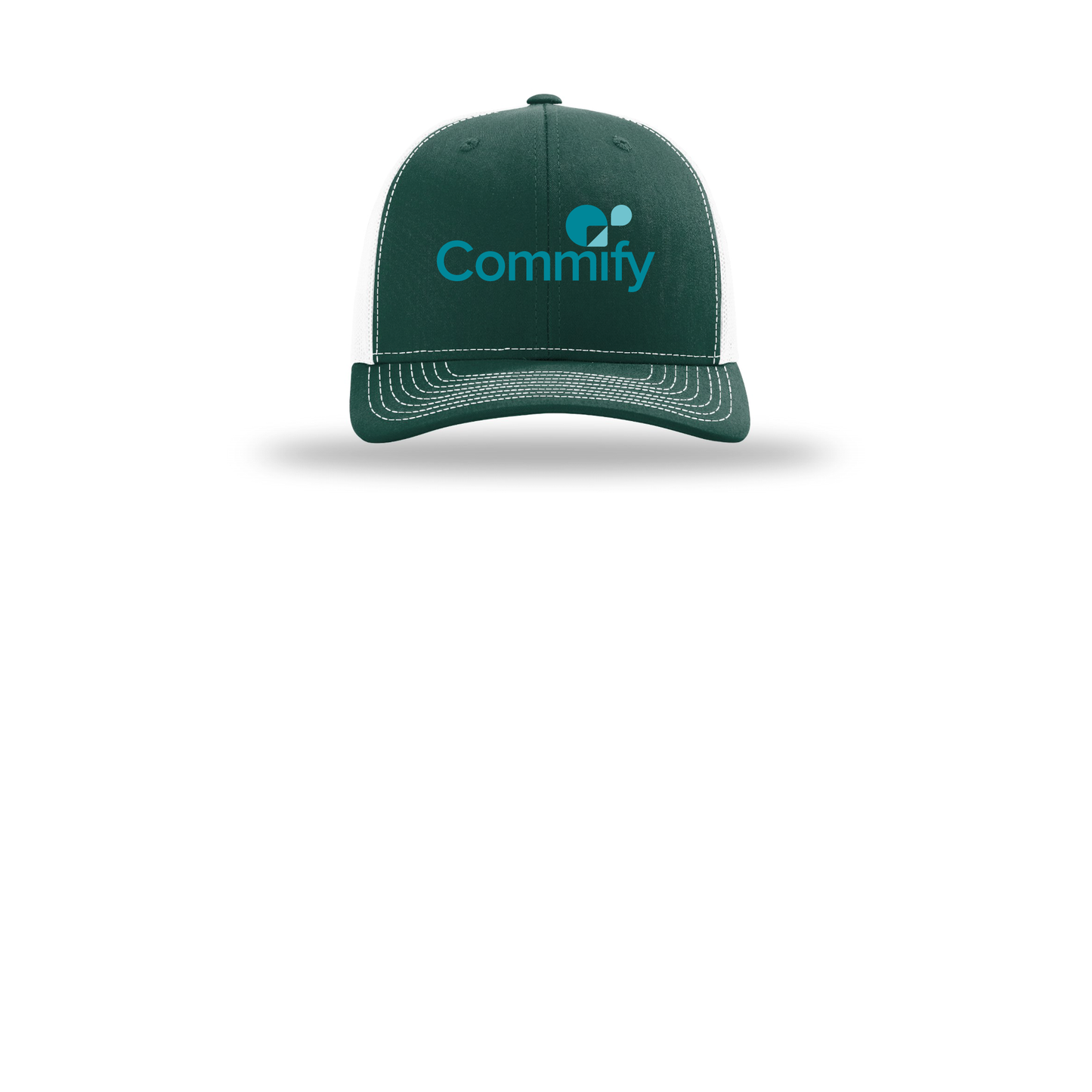 commify-richardson-trucker-cap-embroidery-capfront-R112-darkgreenwhite-flat-front