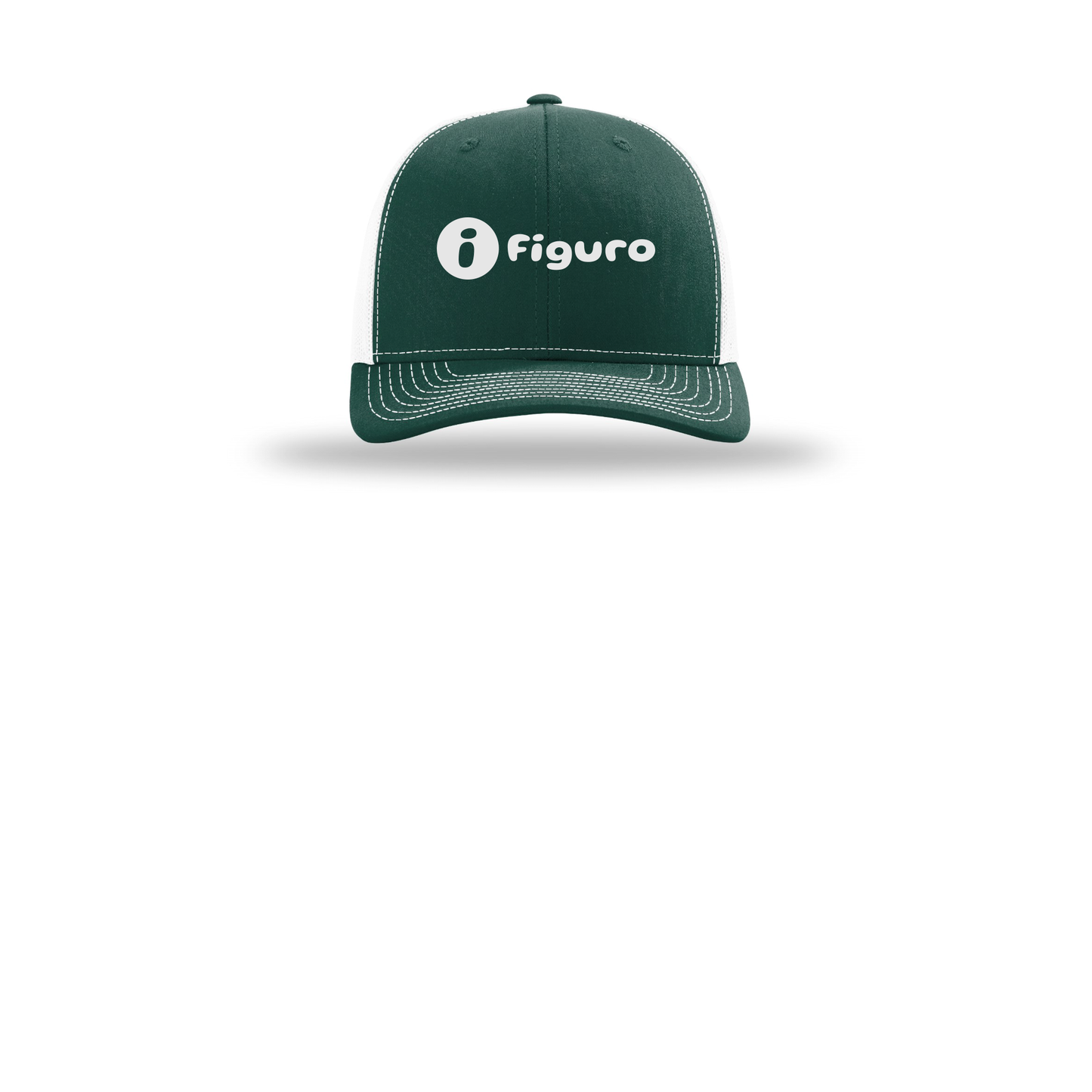getfiguro-richardson-trucker-cap-embroidery-capfront-R112-darkgreenwhite-flat-front