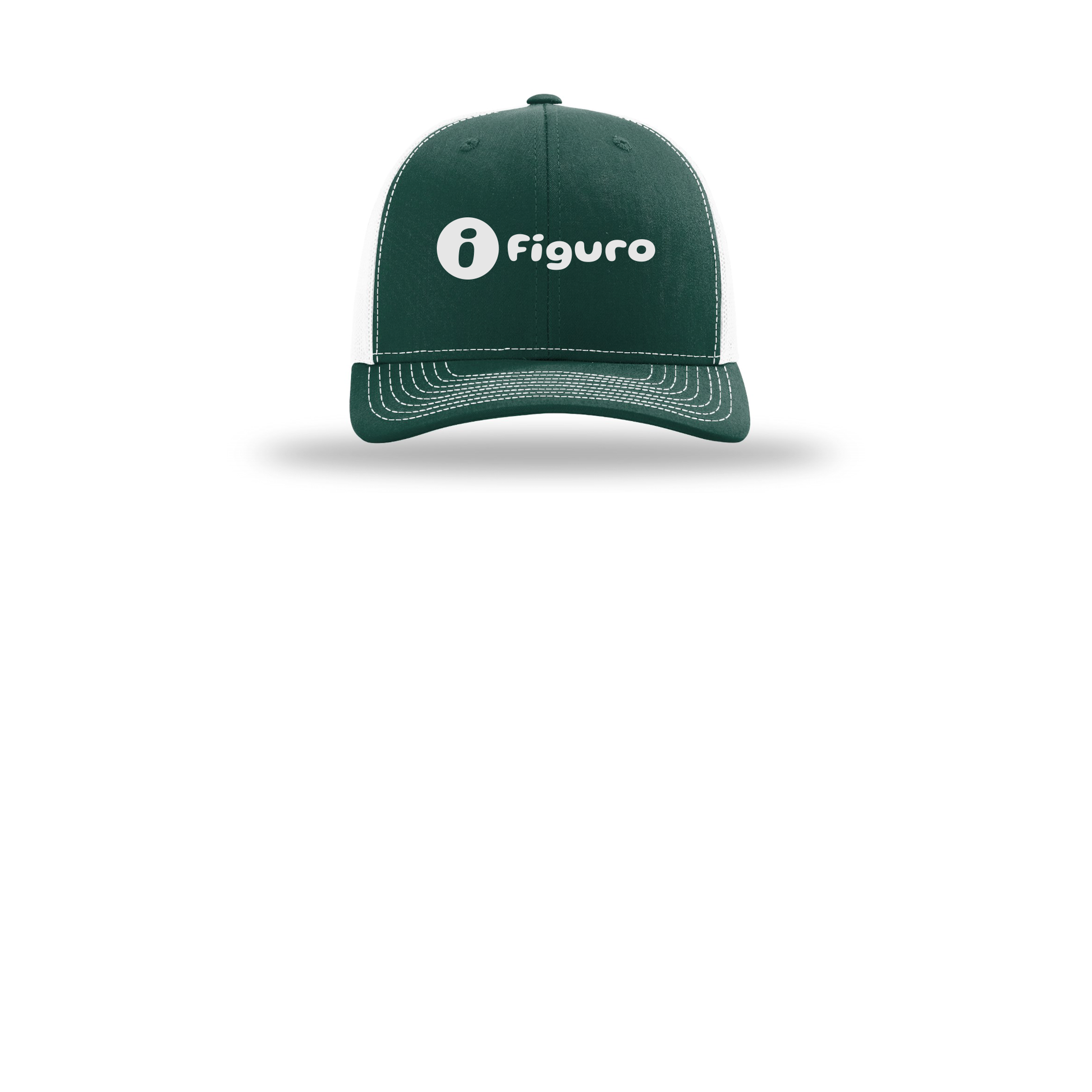 getfiguro-richardson-trucker-cap-embroidery-capfront-R112-darkgreenwhite-flat-front