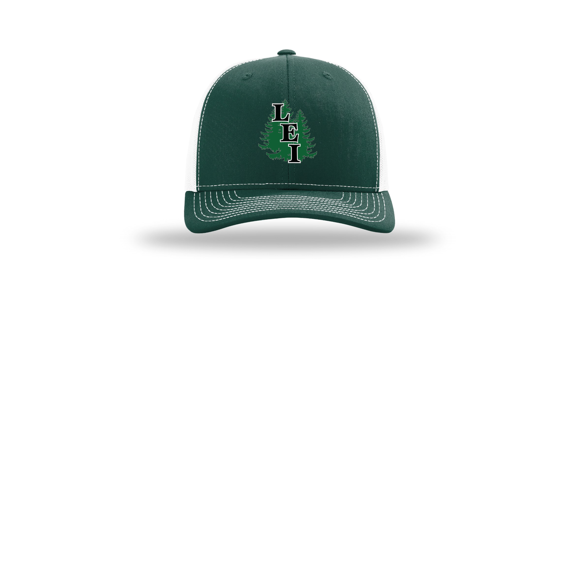 leisite-richardson-trucker-cap-embroidery-capfront-R112-darkgreenwhite-flat-front