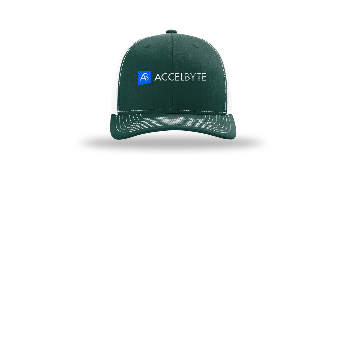 accelbyte-richardson-trucker-cap-embroidery-capfront-R112-darkgreenwhite-flat-front