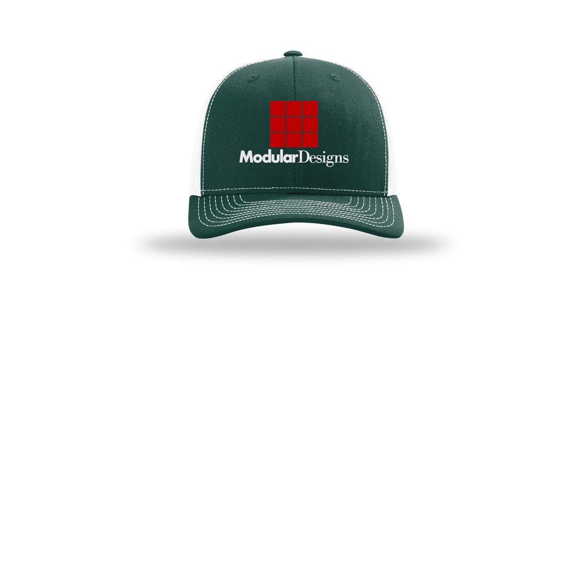 modulardesignsflooring-richardson-trucker-cap-embroidery-capfront-R112-darkgreenwhite-flat-front