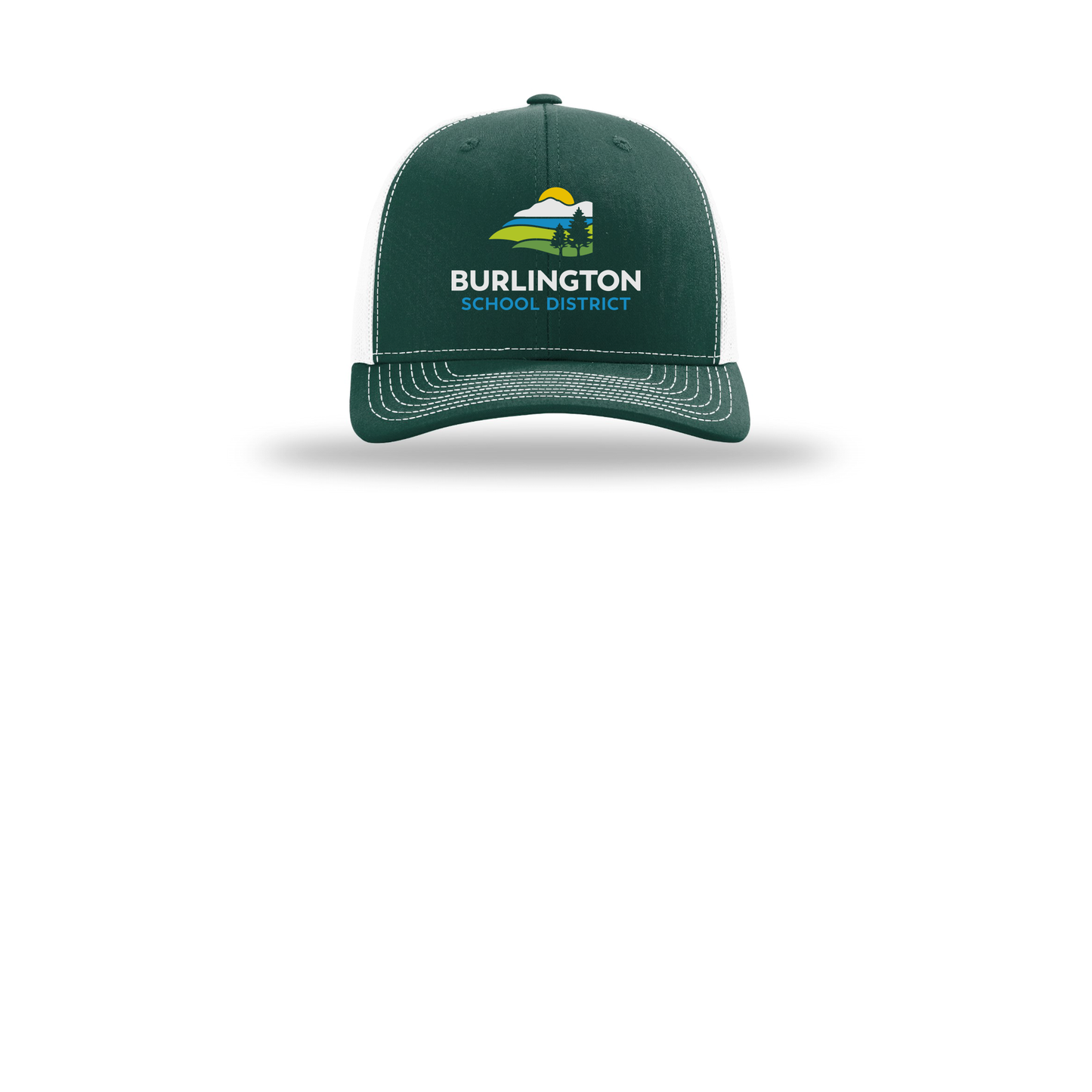 bsdvt-richardson-trucker-cap-embroidery-capfront-R112-darkgreenwhite-flat-front