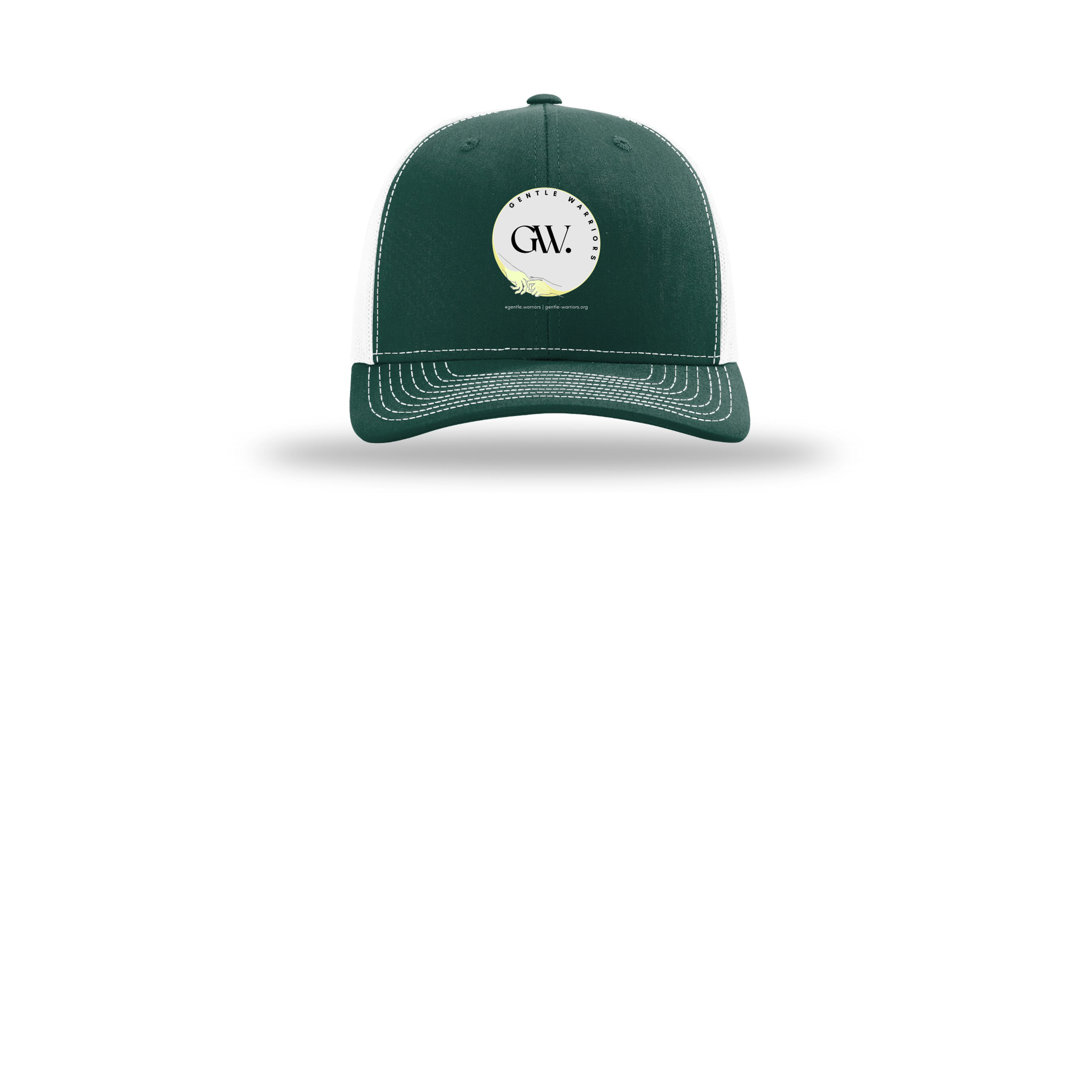 gentle-warriors-richardson-trucker-cap-embroidery-capfront-R112-darkgreenwhite-flat-front