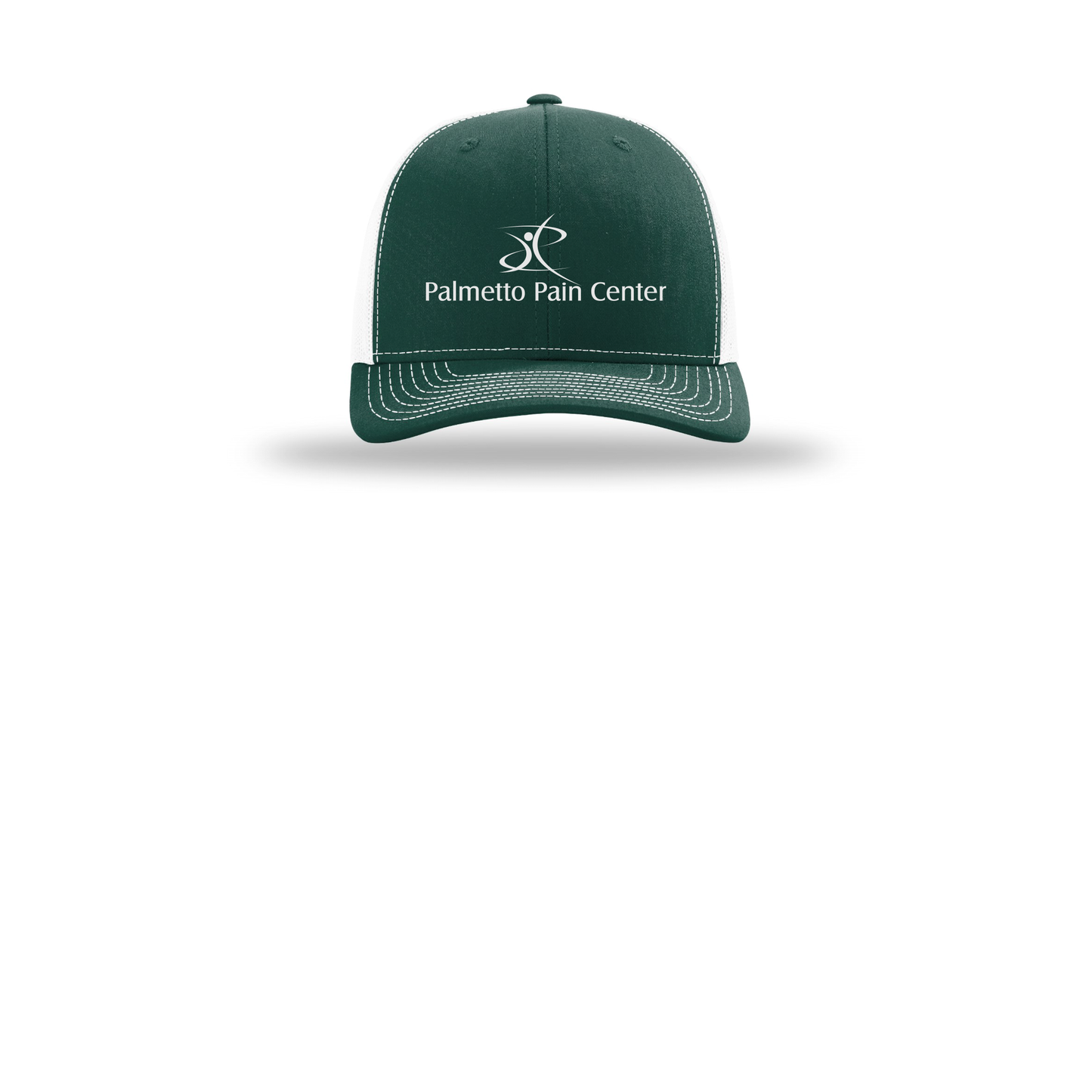 palmetto-pain-center-richardson-trucker-cap-embroidery-capfront-R112-darkgreenwhite-flat-front