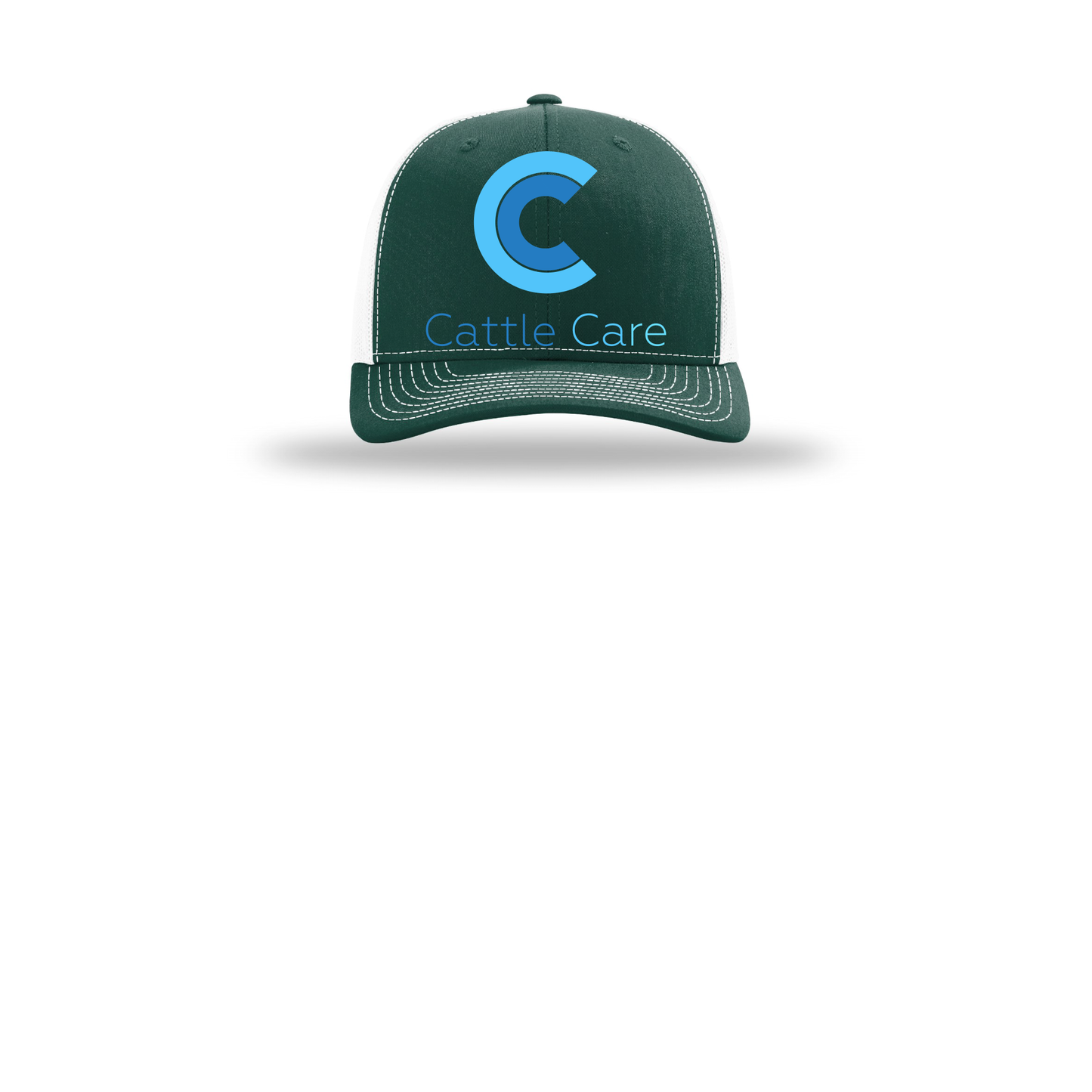 cattle-care-richardson-trucker-cap-embroidery-capfront-R112-darkgreenwhite-flat-front
