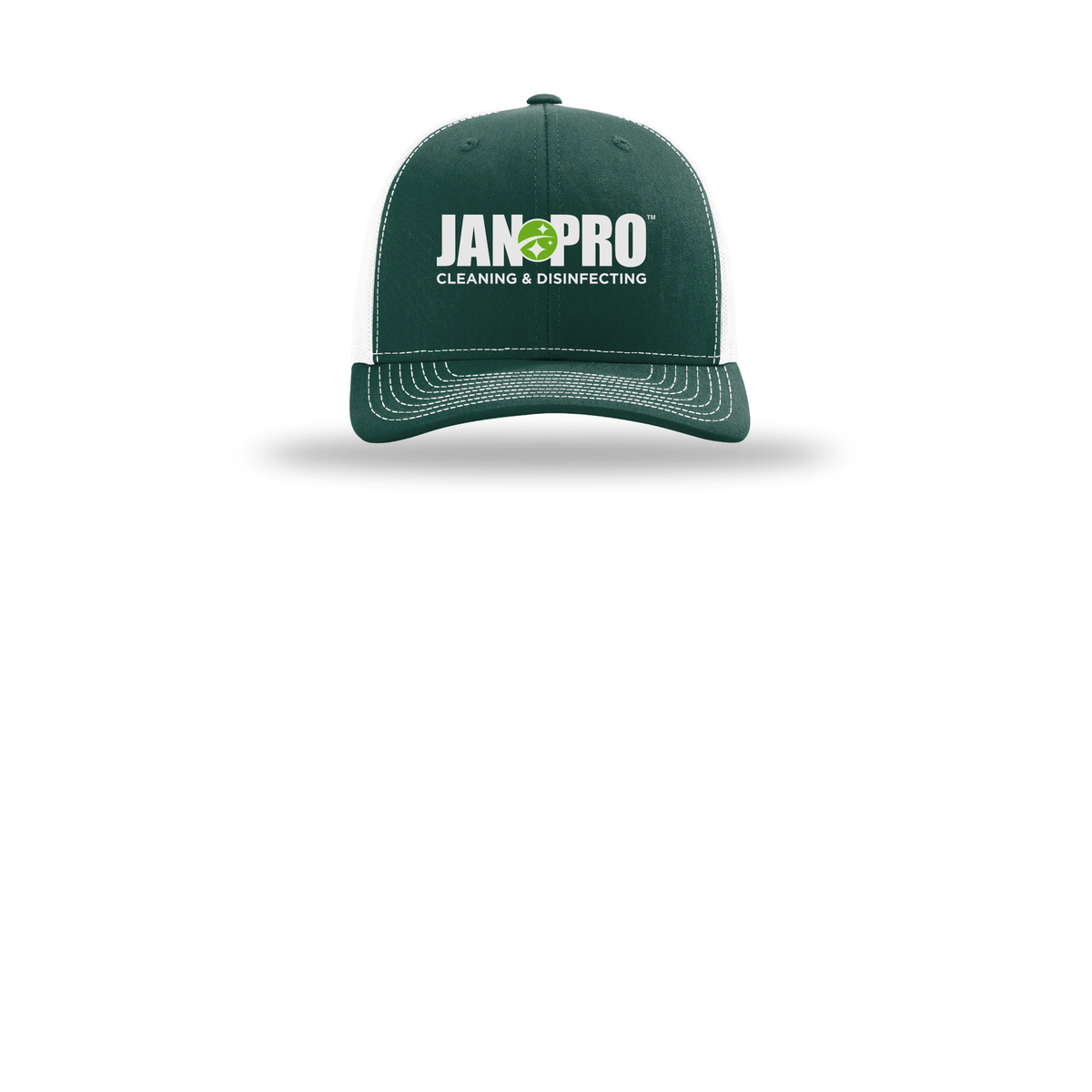 jan-pro-richardson-trucker-cap-embroidery-capfront-R112-darkgreenwhite-flat-front