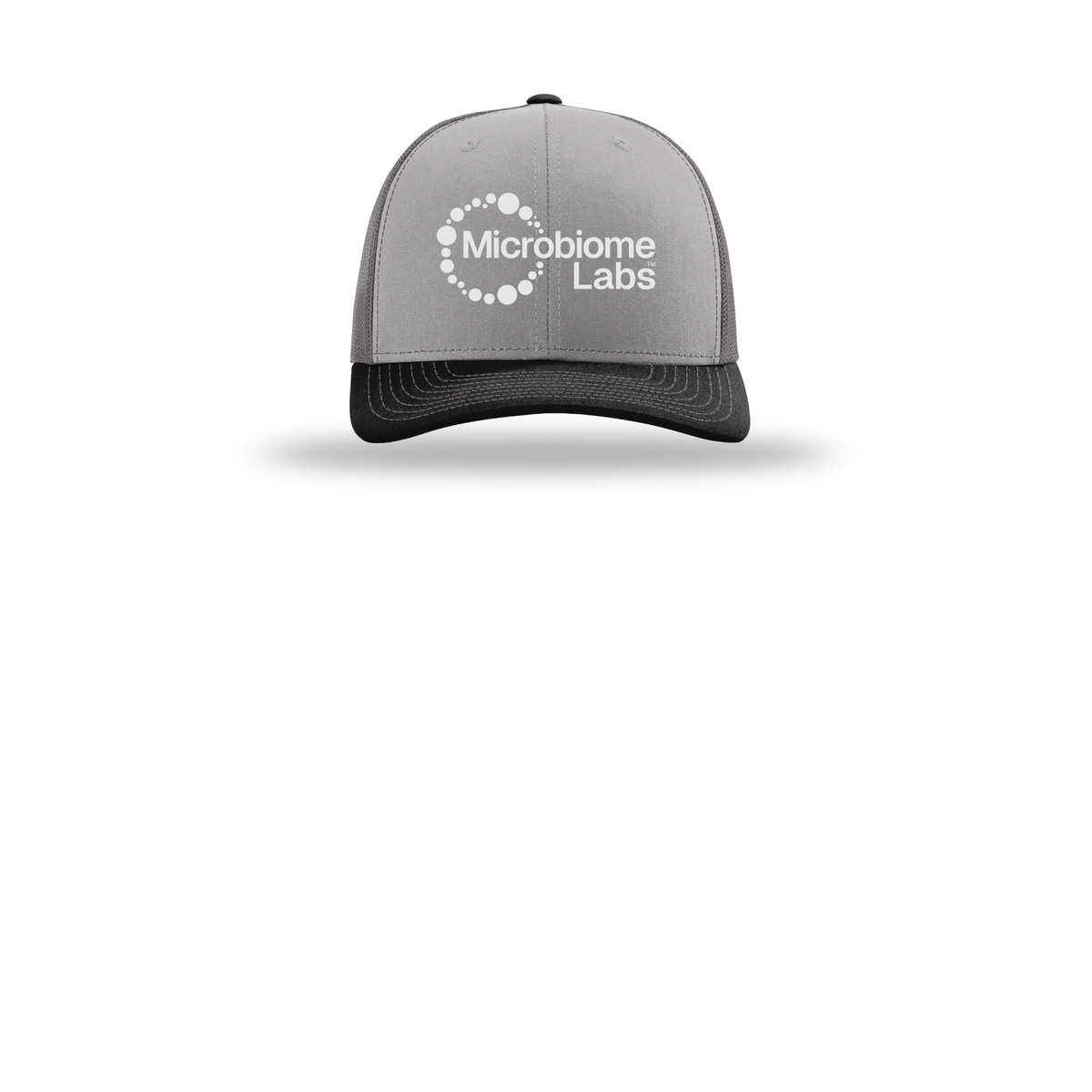 microbiomelabs-richardson-trucker-cap-embroidery-capfront-R112-greycharcoalblack-flat-front