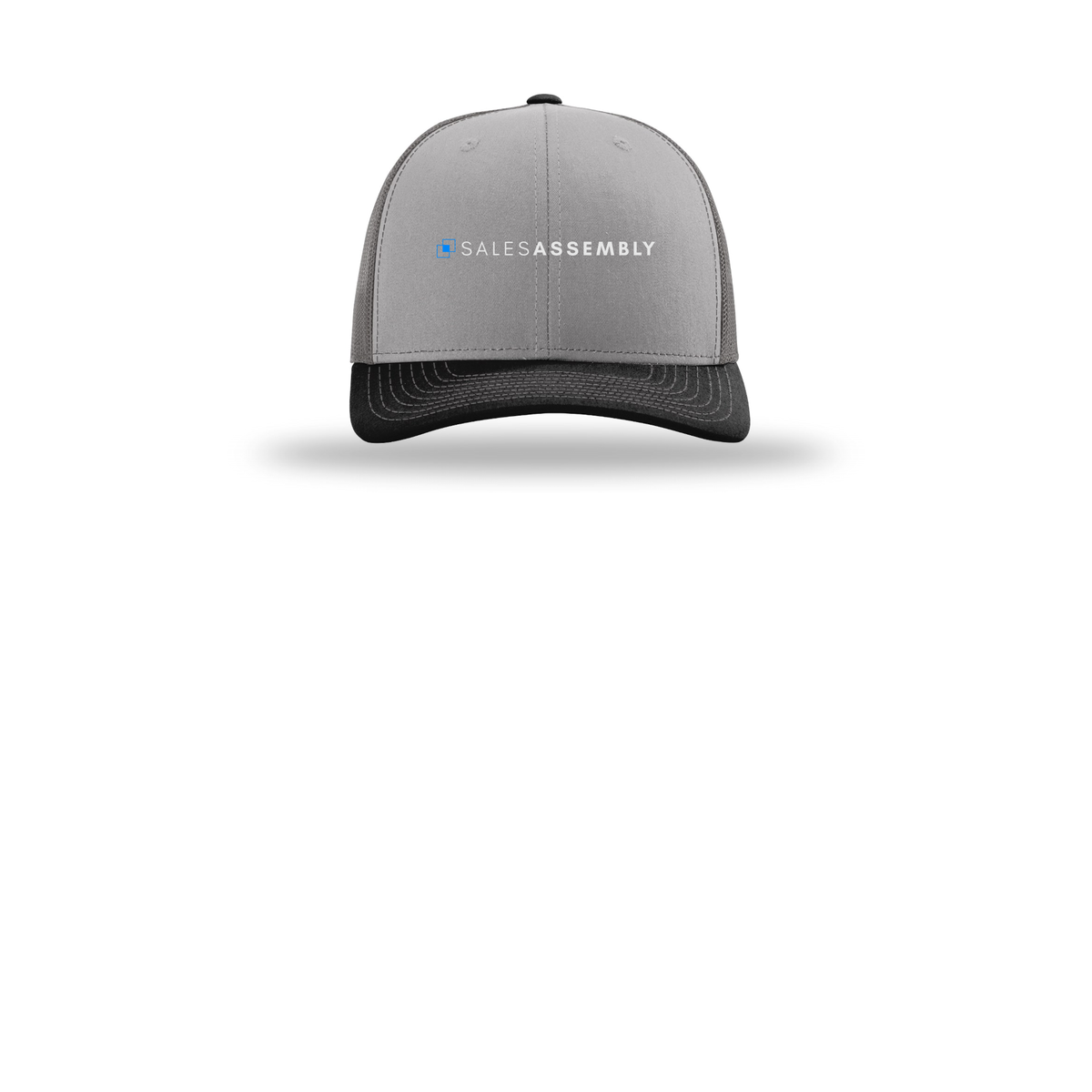 salesassembly-richardson-trucker-cap-embroidery-capfront-R112-greycharcoalblack-flat-front