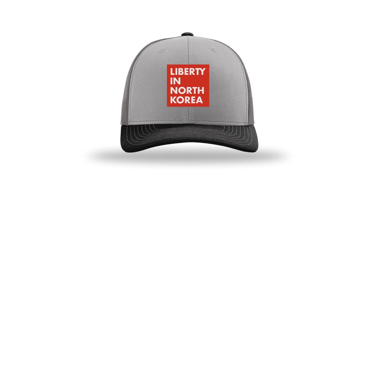 libertyinnorthkorea-richardson-trucker-cap-embroidery-capfront-R112-greycharcoalblack-flat-front