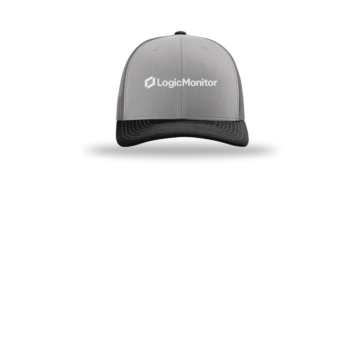 logicmonitor-richardson-trucker-cap-embroidery-capfront-R112-greycharcoalblack-flat-front