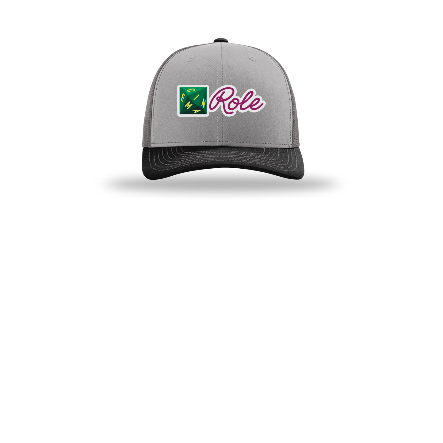 cinemarole-richardson-trucker-cap-embroidery-capfront-R112-greycharcoalblack-flat-front